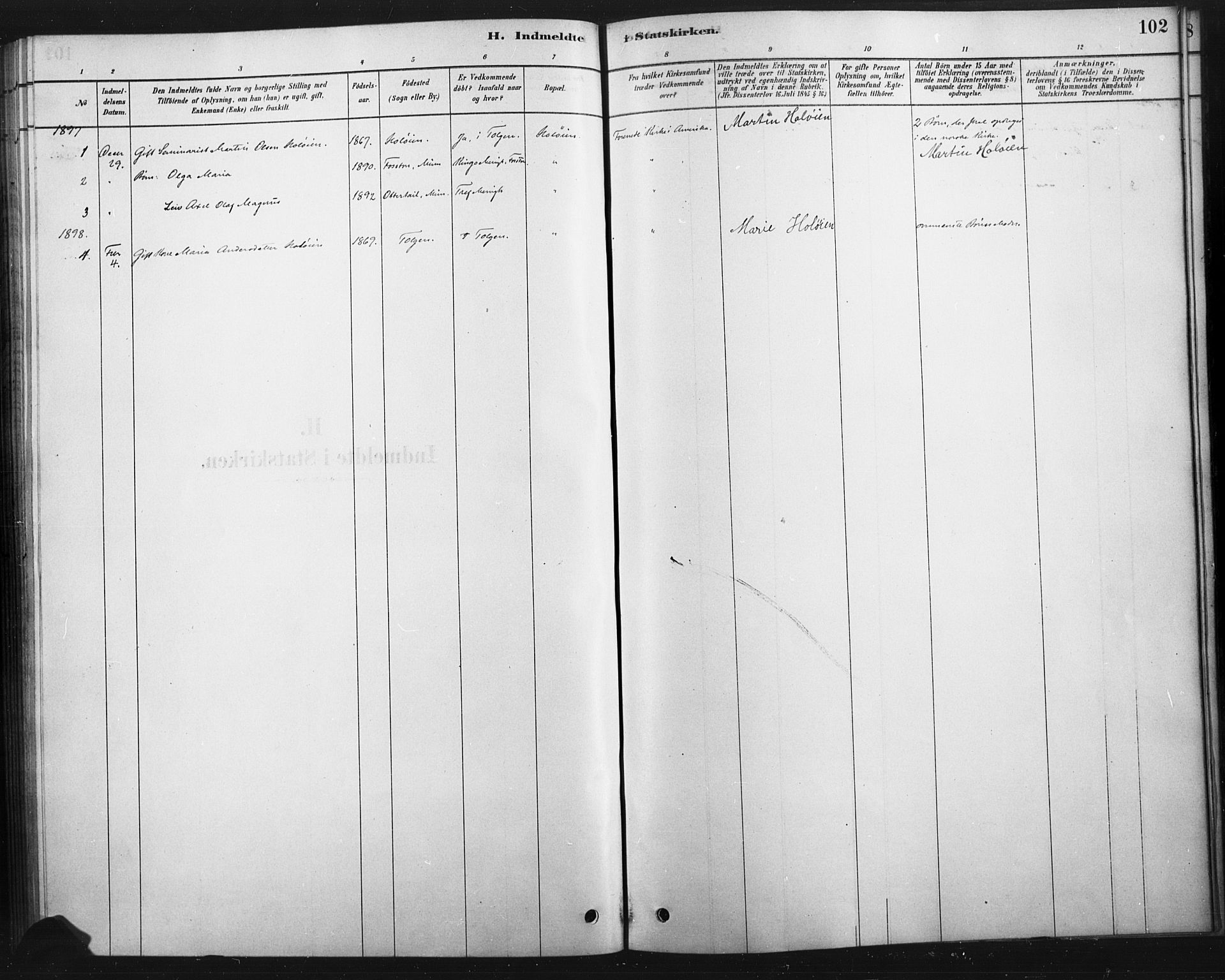 Tolga prestekontor, SAH/PREST-062/K/L0007: Parish register (official) no. 7, 1877-1900, p. 102