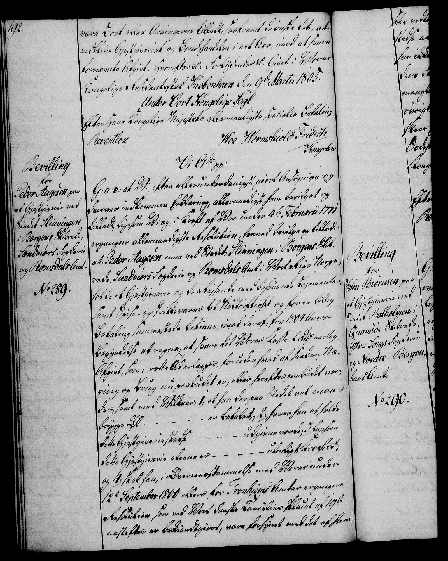 Rentekammeret, Kammerkanselliet, RA/EA-3111/G/Gg/Gga/L0018: Norsk ekspedisjonsprotokoll med register (merket RK 53.18), 1804-1806, p. 192