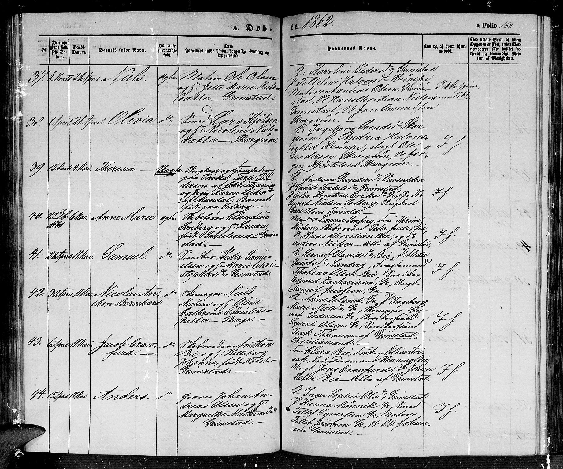 Fjære sokneprestkontor, SAK/1111-0011/F/Fb/L0008: Parish register (copy) no. B 8, 1854-1867, p. 168