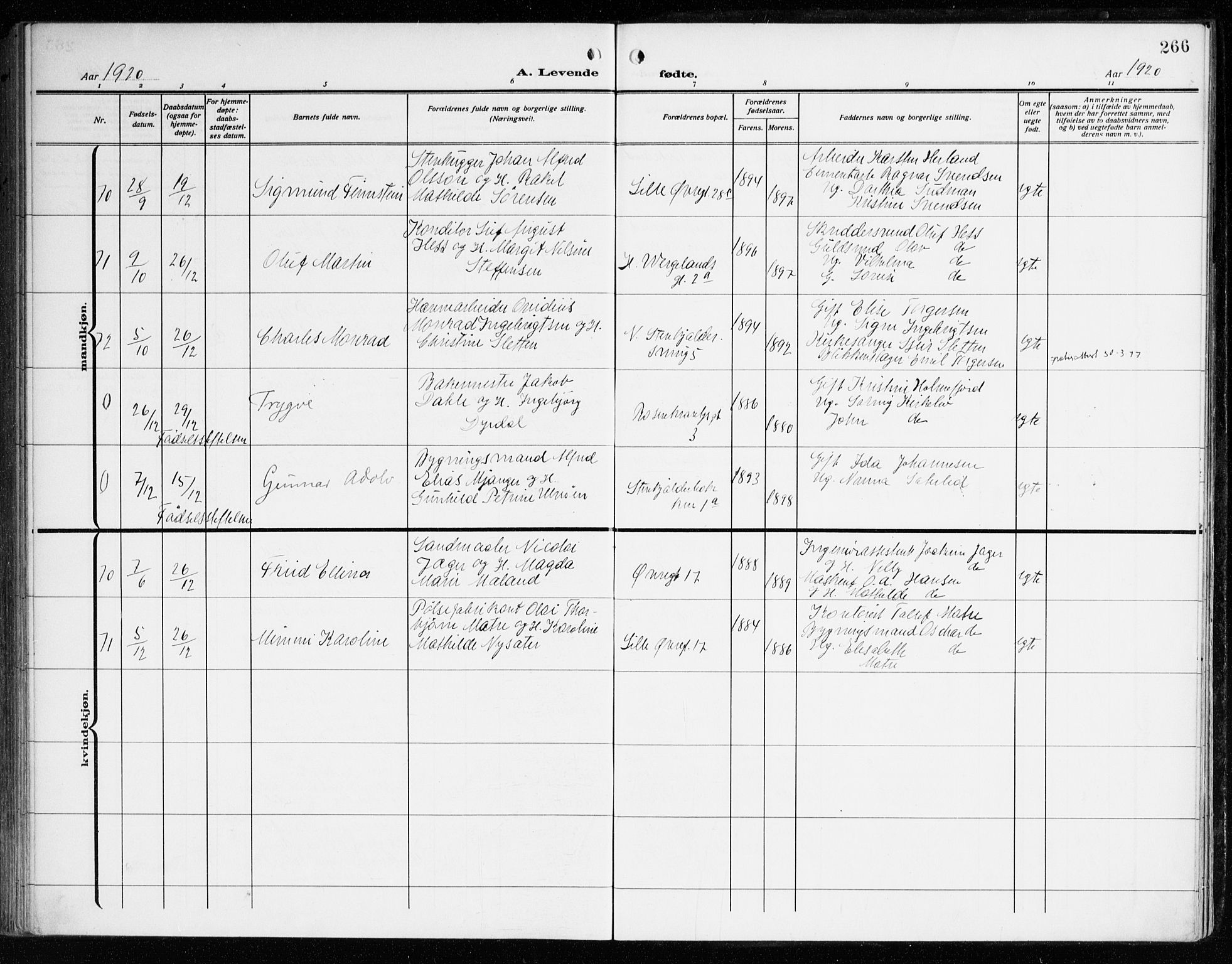 Korskirken sokneprestembete, AV/SAB-A-76101/H/Haa: Parish register (official) no. B 10, 1909-1923, p. 266