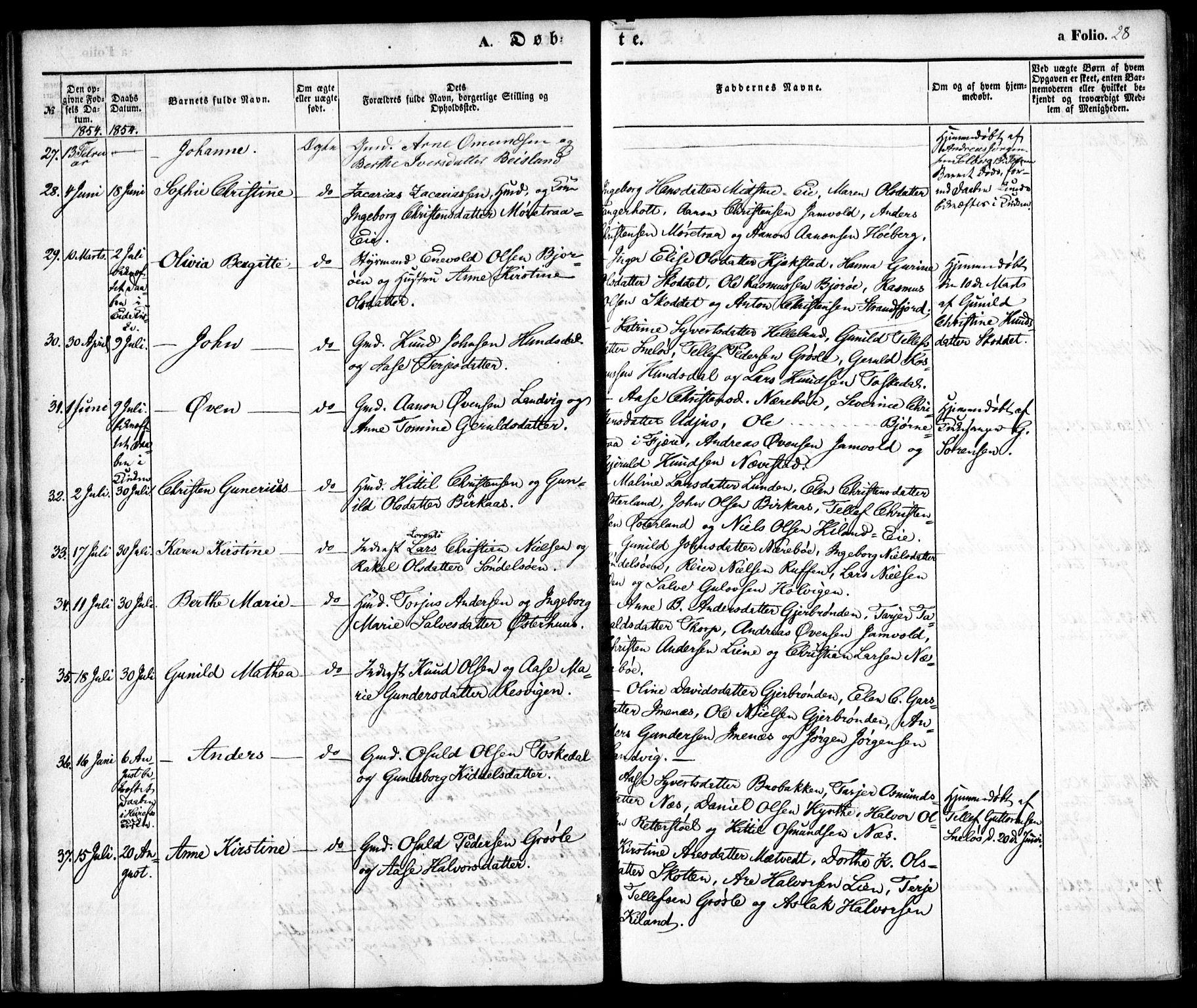 Hommedal sokneprestkontor, SAK/1111-0023/F/Fa/Fab/L0004: Parish register (official) no. A 4, 1848-1860, p. 28
