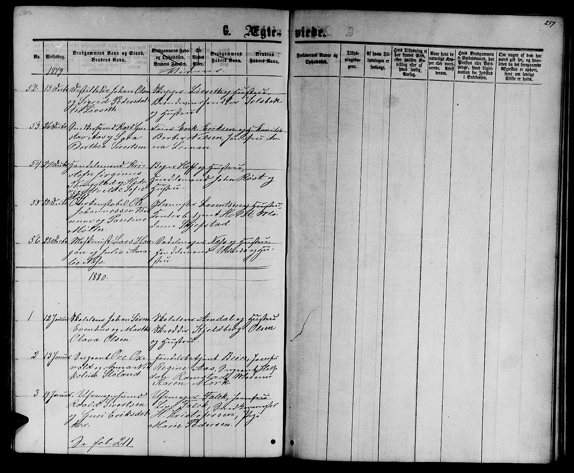 Ministerialprotokoller, klokkerbøker og fødselsregistre - Sør-Trøndelag, SAT/A-1456/601/L0087: Parish register (copy) no. 601C05, 1864-1881, p. 257
