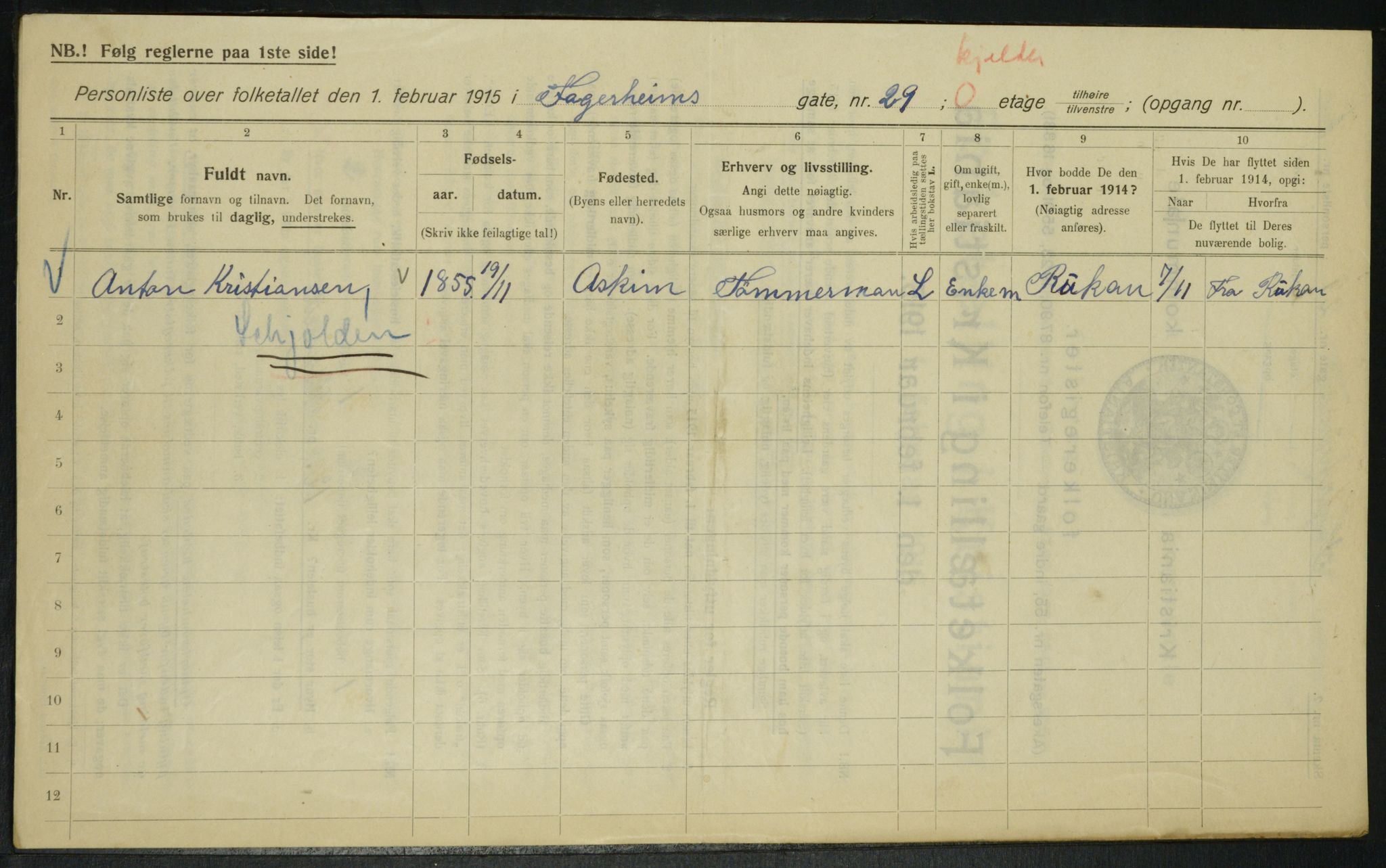 OBA, Municipal Census 1915 for Kristiania, 1915, p. 22729