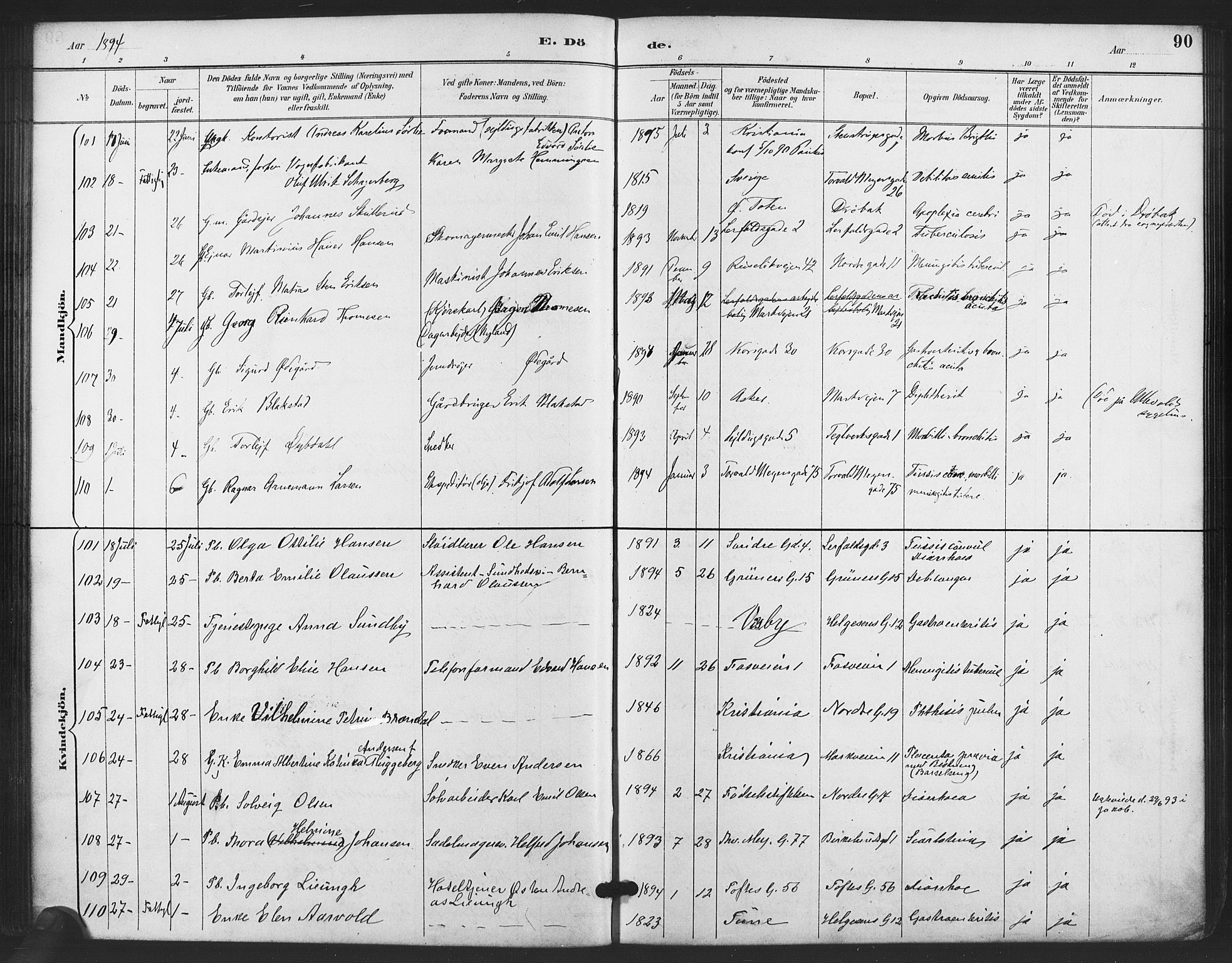 Paulus prestekontor Kirkebøker, SAO/A-10871/F/Fa/L0011: Parish register (official) no. 11, 1889-1897, p. 90