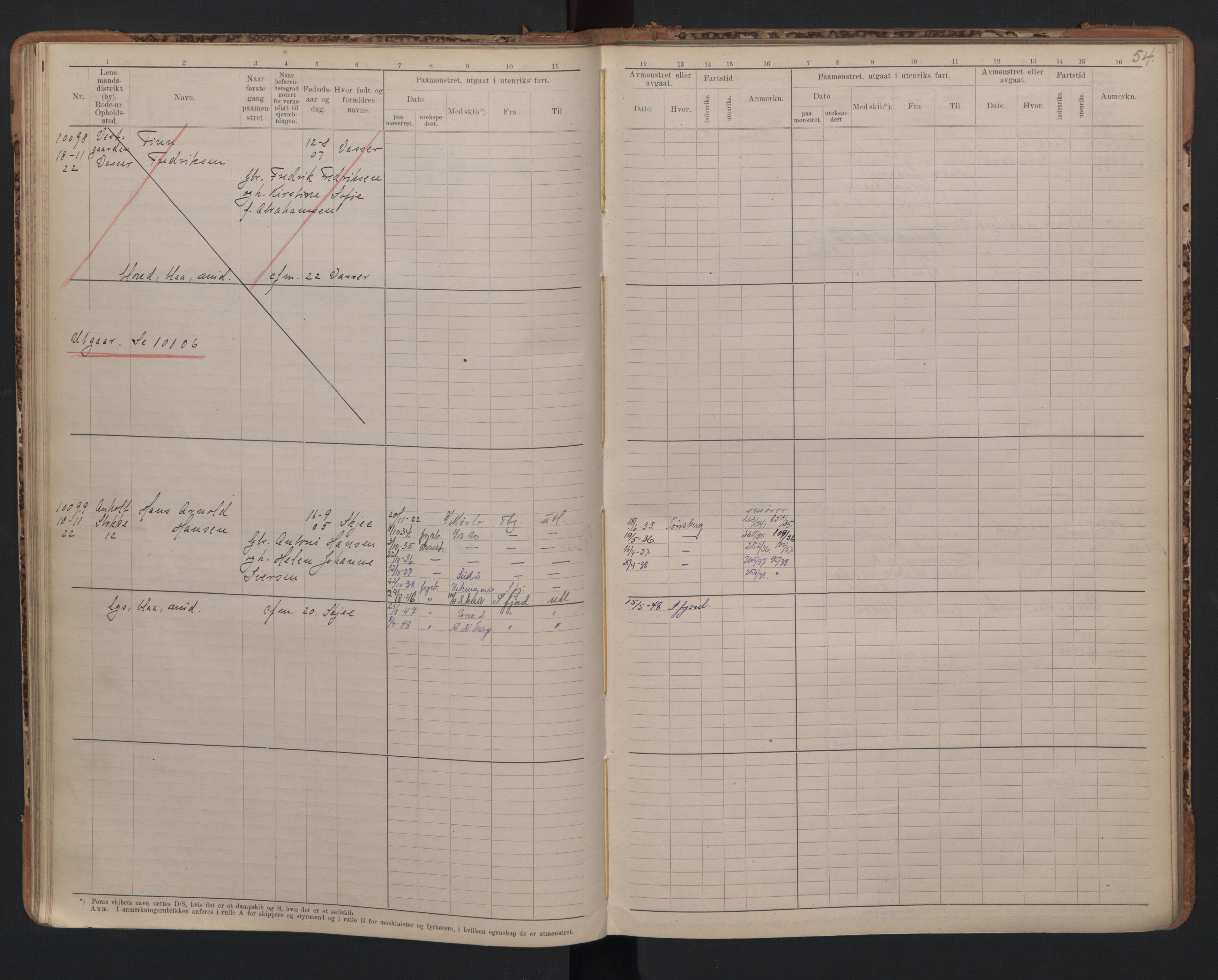 Tønsberg innrulleringskontor, AV/SAKO-A-786/F/Fc/Fcb/L0010: Hovedrulle Patent nr. 9993-1923, 1922-1923, p. 54