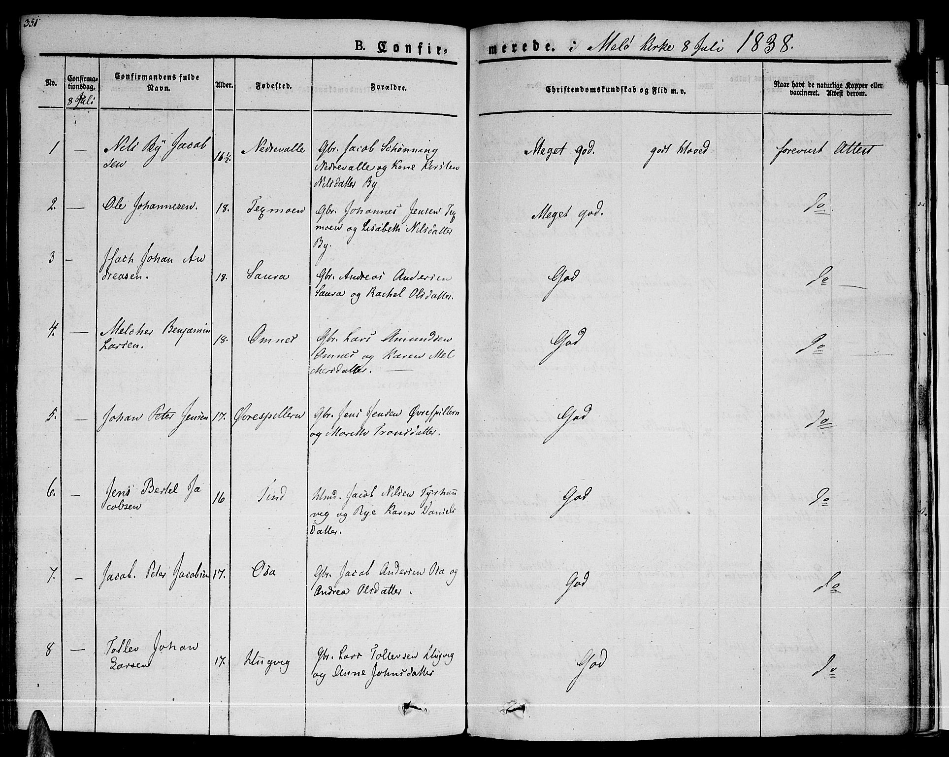 Ministerialprotokoller, klokkerbøker og fødselsregistre - Nordland, SAT/A-1459/841/L0598: Parish register (official) no. 841A06 /1, 1825-1844, p. 351