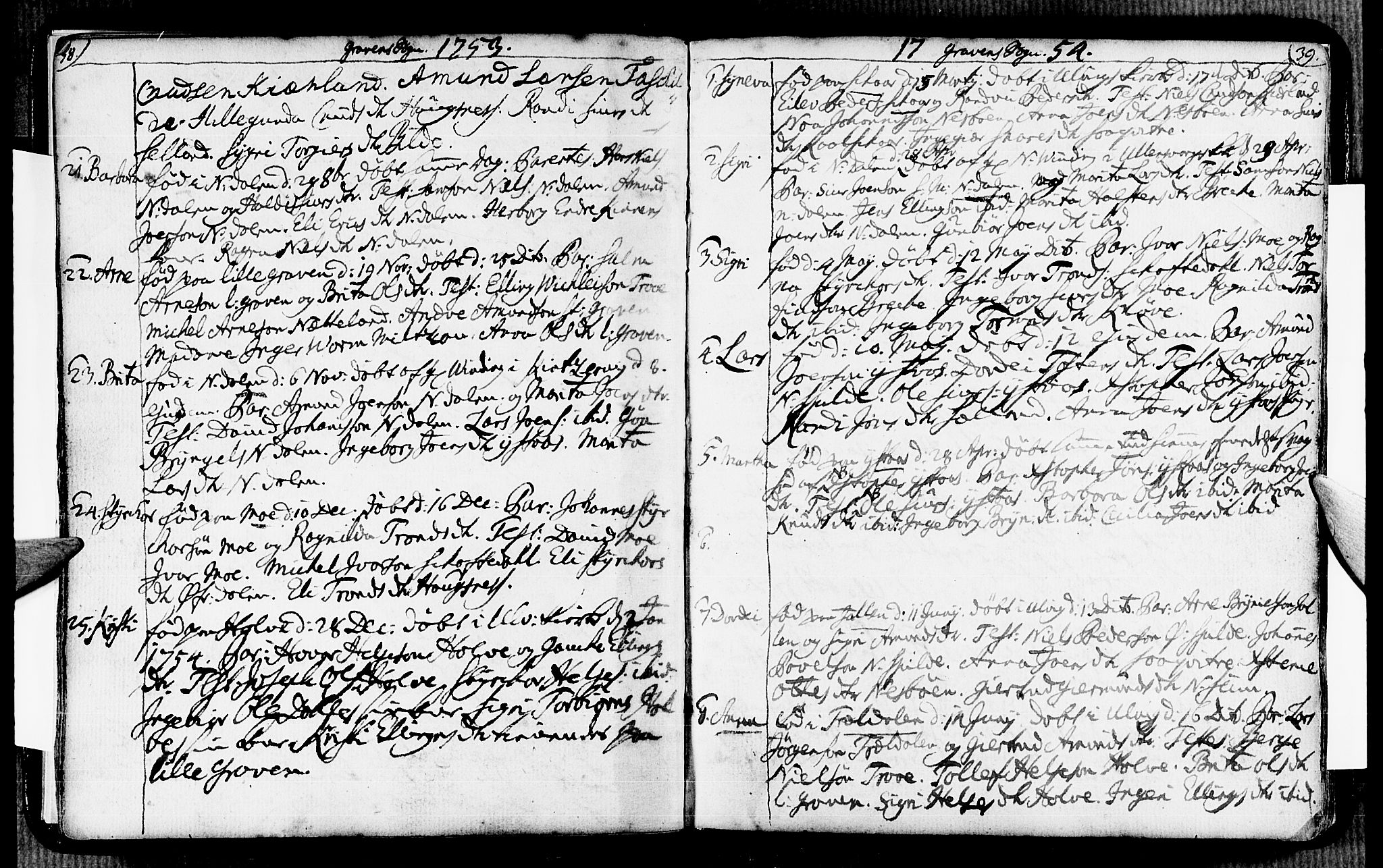Ulvik sokneprestembete, SAB/A-78801/H/Haa: Parish register (official) no. A 6, 1743-1761, p. 38-39