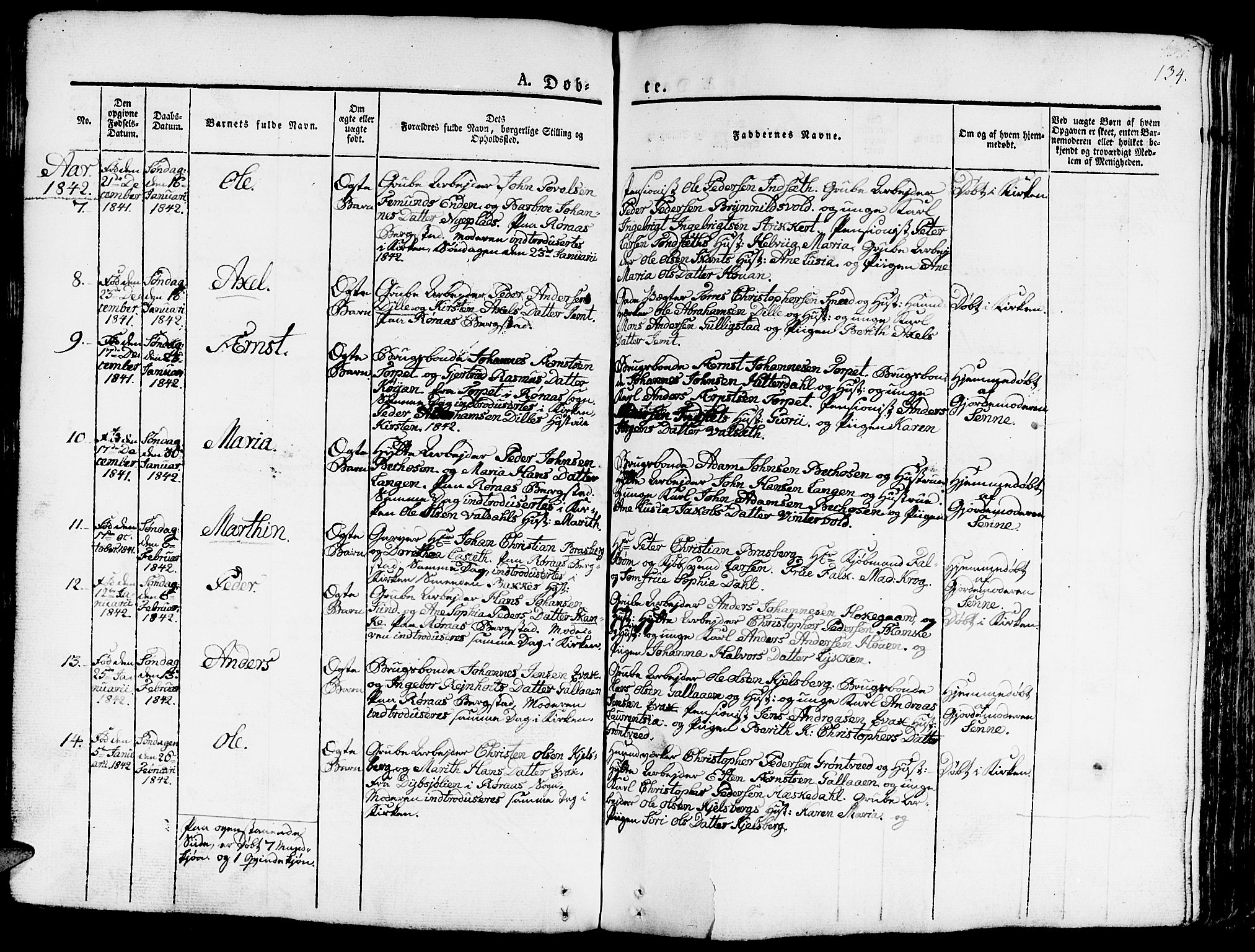 Ministerialprotokoller, klokkerbøker og fødselsregistre - Sør-Trøndelag, AV/SAT-A-1456/681/L0938: Parish register (copy) no. 681C02, 1829-1879, p. 134