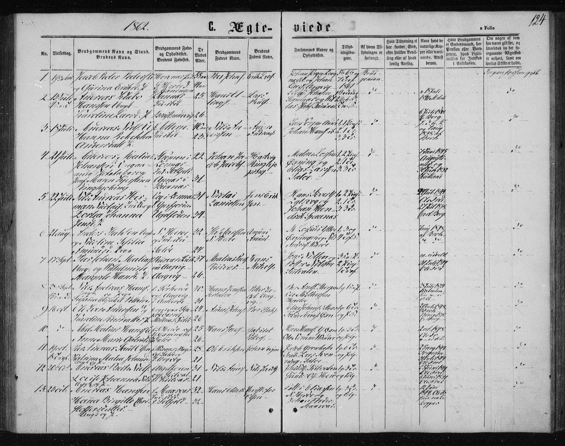 Ministerialprotokoller, klokkerbøker og fødselsregistre - Nordland, SAT/A-1459/834/L0505: Parish register (official) no. 834A03, 1862-1871, p. 124