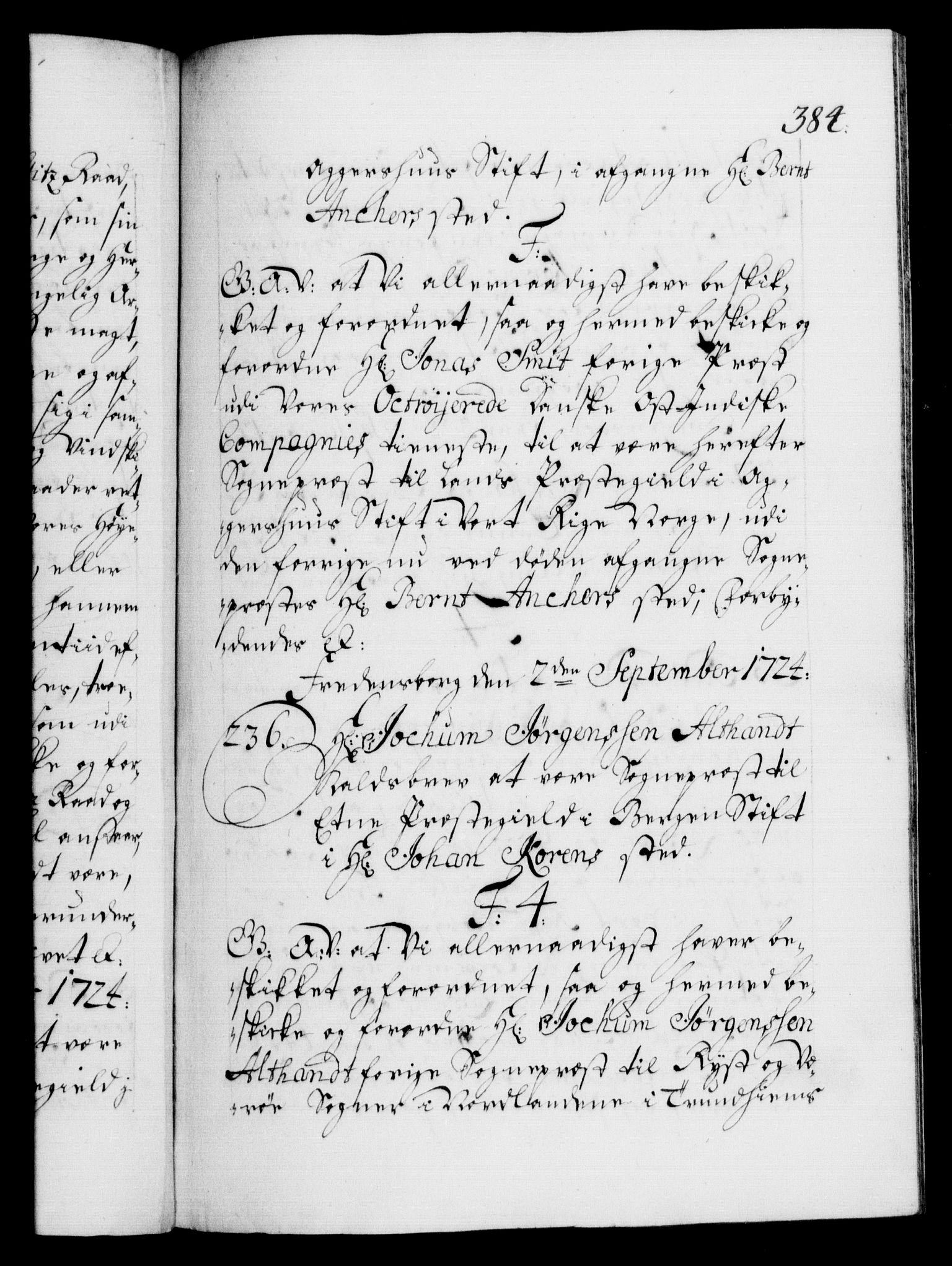 Danske Kanselli 1572-1799, AV/RA-EA-3023/F/Fc/Fca/Fcaa/L0024: Norske registre, 1723-1725, p. 384a