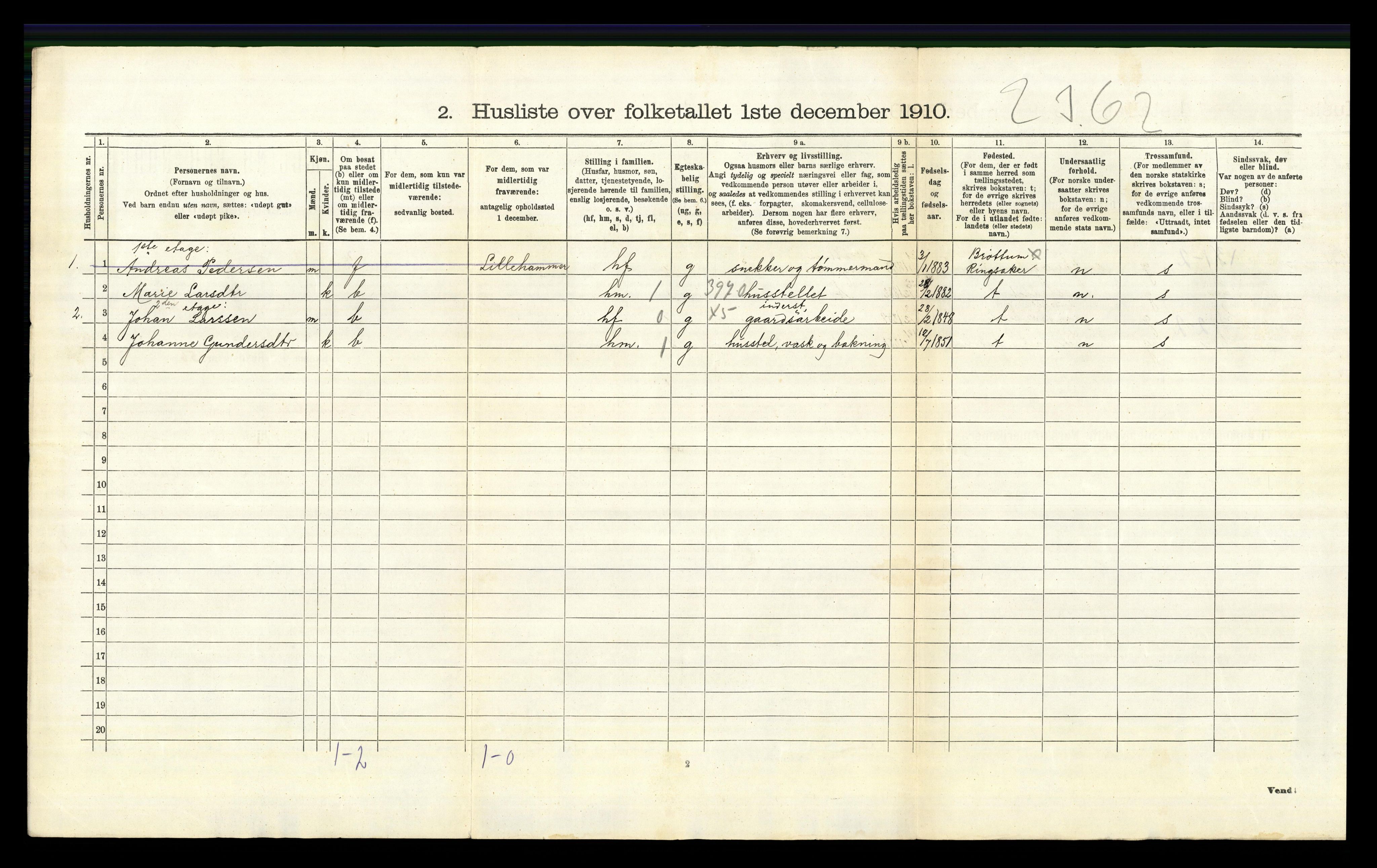 RA, 1910 census for Fåberg, 1910, p. 885