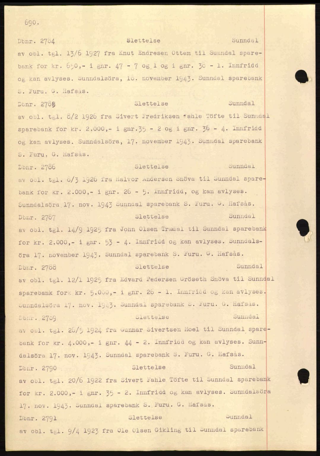 Nordmøre sorenskriveri, AV/SAT-A-4132/1/2/2Ca: Mortgage book no. C81, 1940-1945, Diary no: : 2784/1943