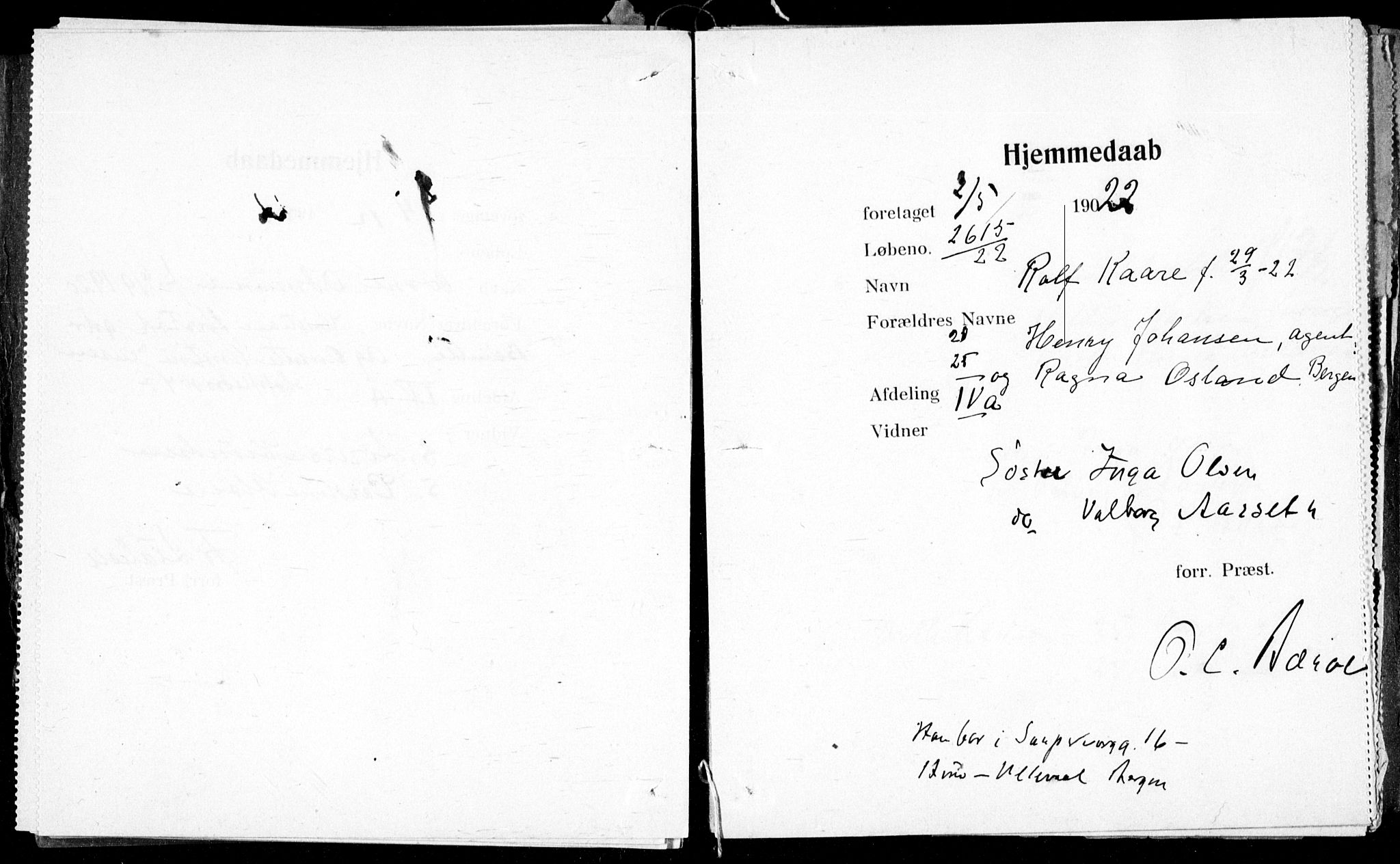 Ullevål sykehus prestekontor Kirkebøker, AV/SAO-A-10542a/K/Ka/L0002: Baptism register no. 2, 1907-1924