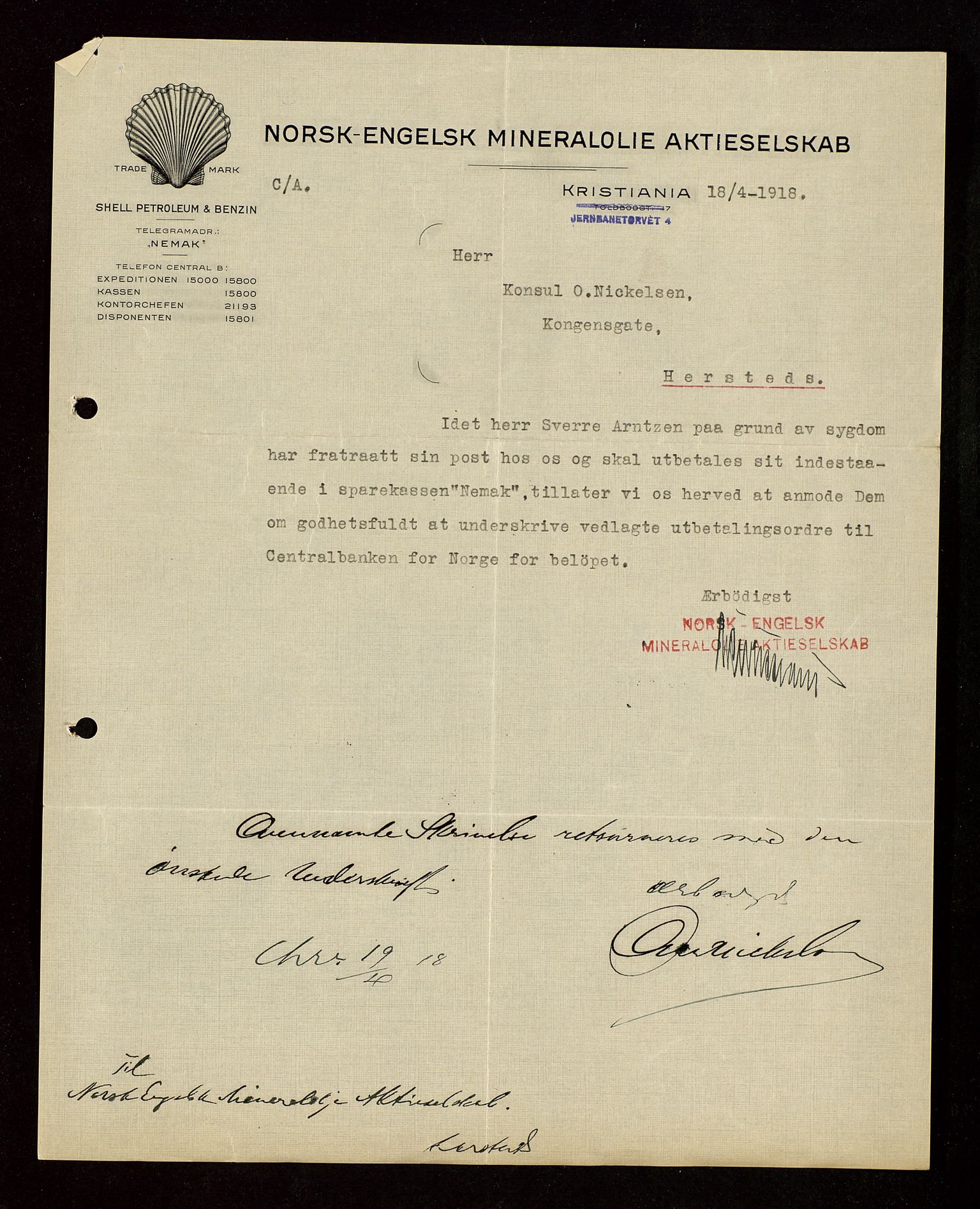 Pa 1521 - A/S Norske Shell, AV/SAST-A-101915/E/Ea/Eaa/L0003: Sjefskorrespondanse, 1918, p. 178