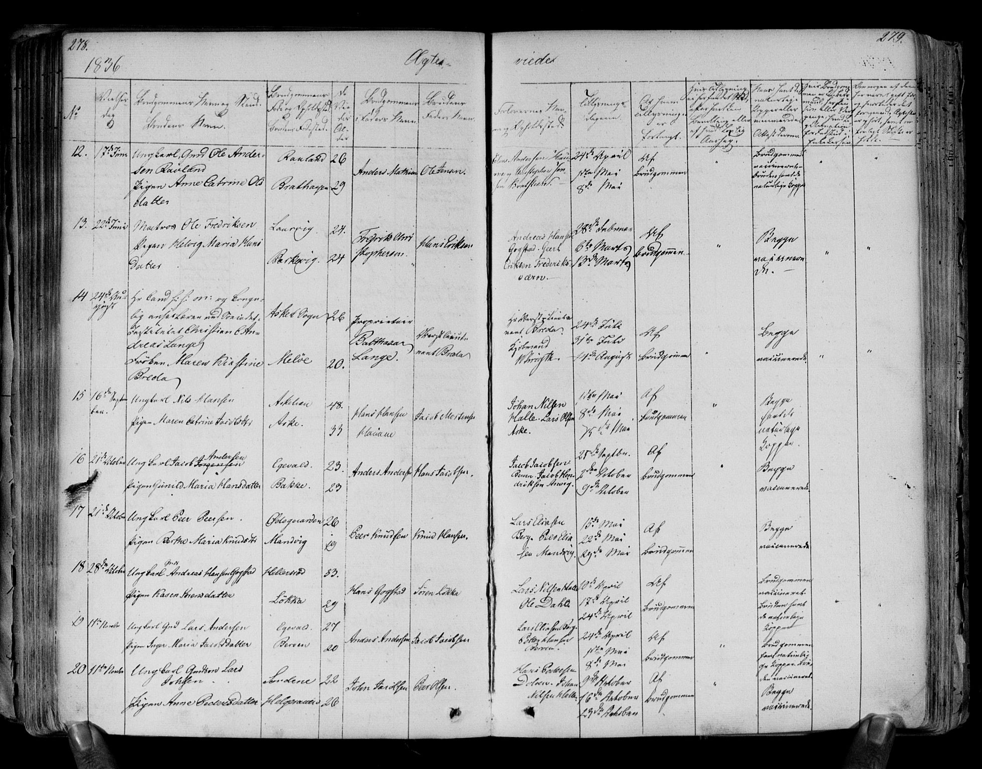 Brunlanes kirkebøker, AV/SAKO-A-342/F/Fa/L0003: Parish register (official) no. I 3, 1834-1845, p. 278-279