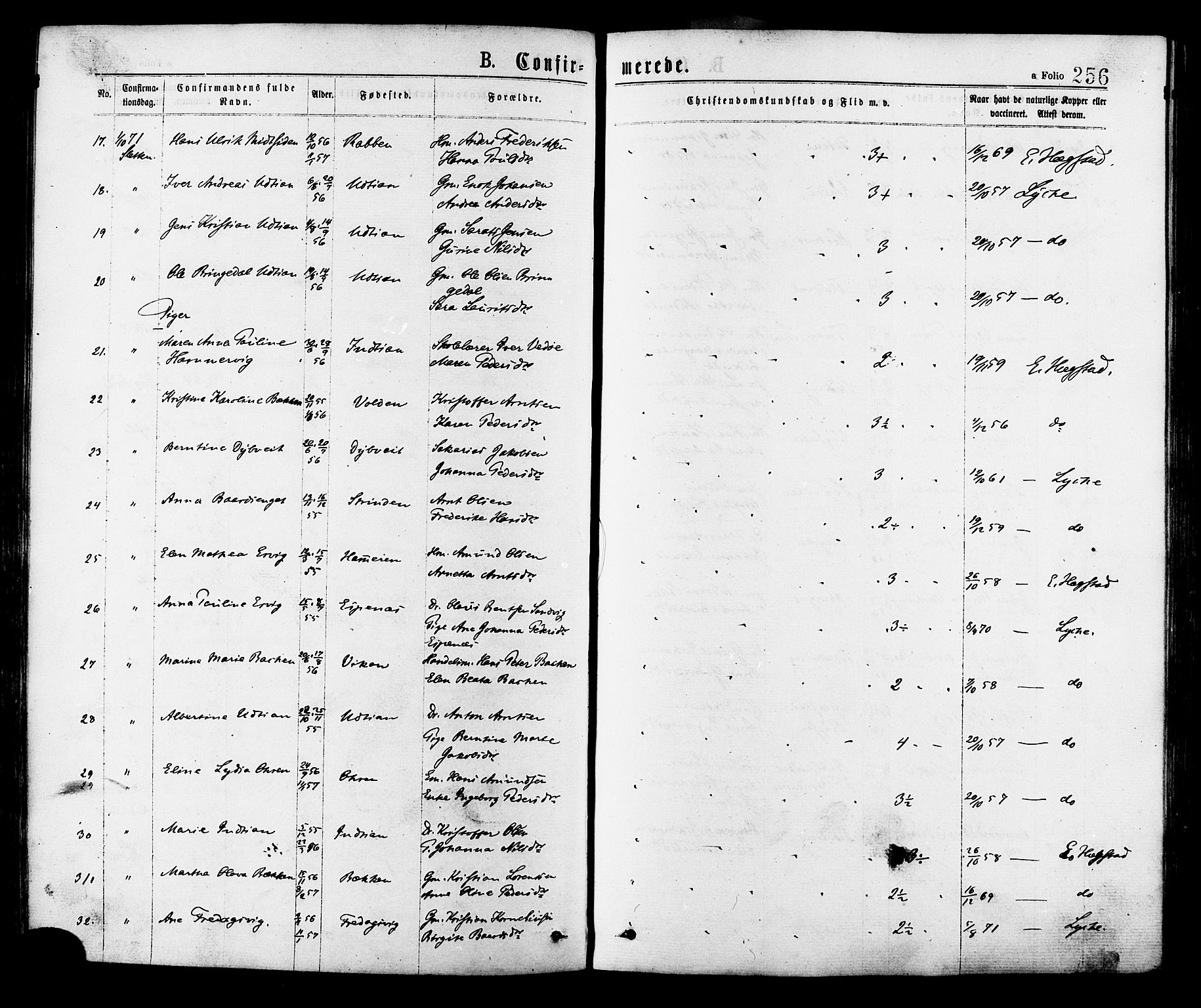 Ministerialprotokoller, klokkerbøker og fødselsregistre - Sør-Trøndelag, SAT/A-1456/634/L0532: Parish register (official) no. 634A08, 1871-1881, p. 256