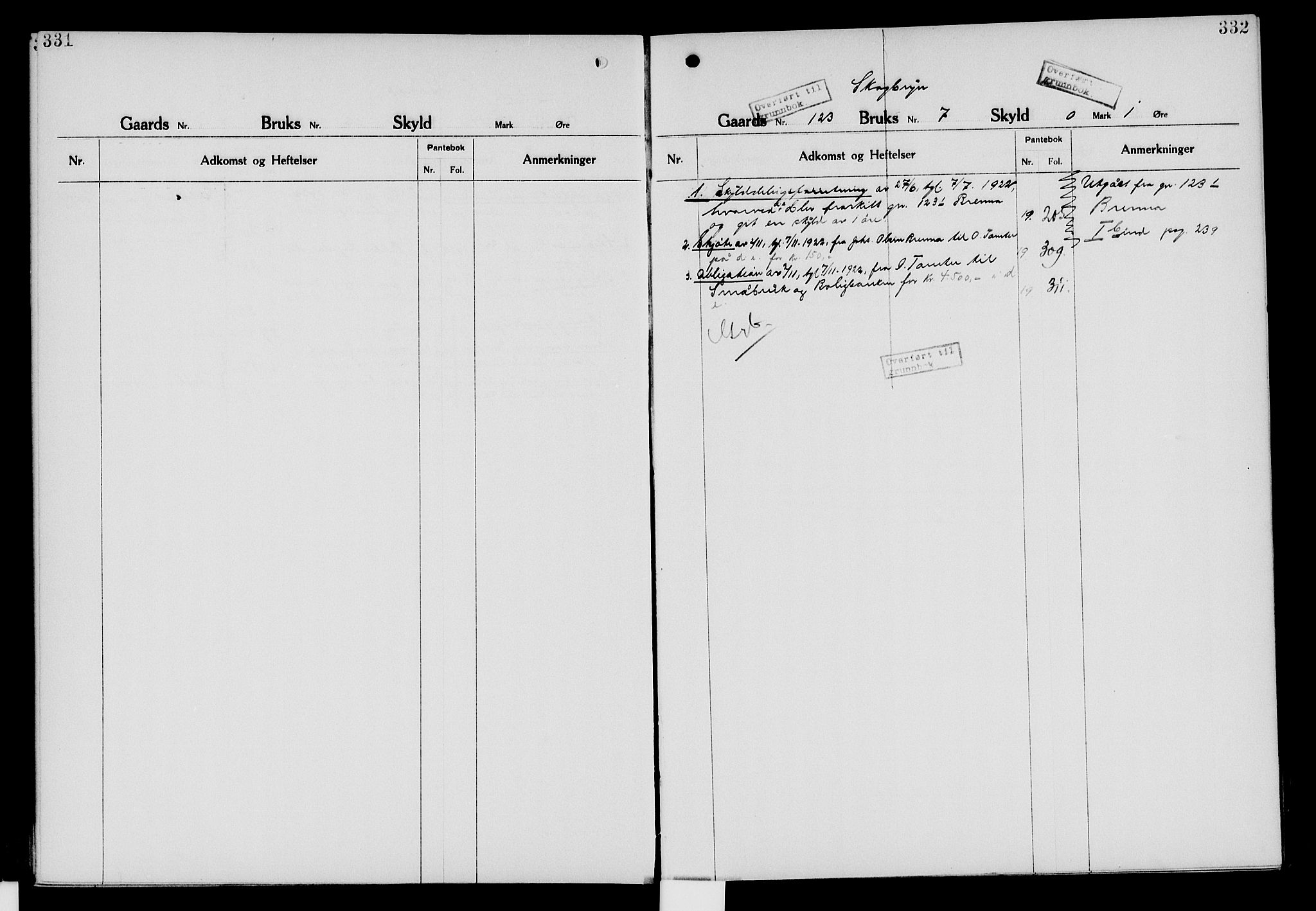 Nord-Hedmark sorenskriveri, SAH/TING-012/H/Ha/Had/Hade/L0006: Mortgage register no. 4.6, 1920-1940, p. 331-332