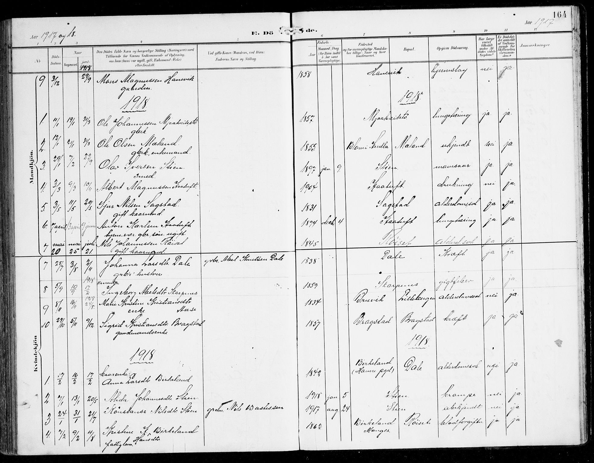 Alversund Sokneprestembete, SAB/A-73901/H/Ha/Haa/Haac/L0002: Parish register (official) no. C 2, 1901-1921, p. 164