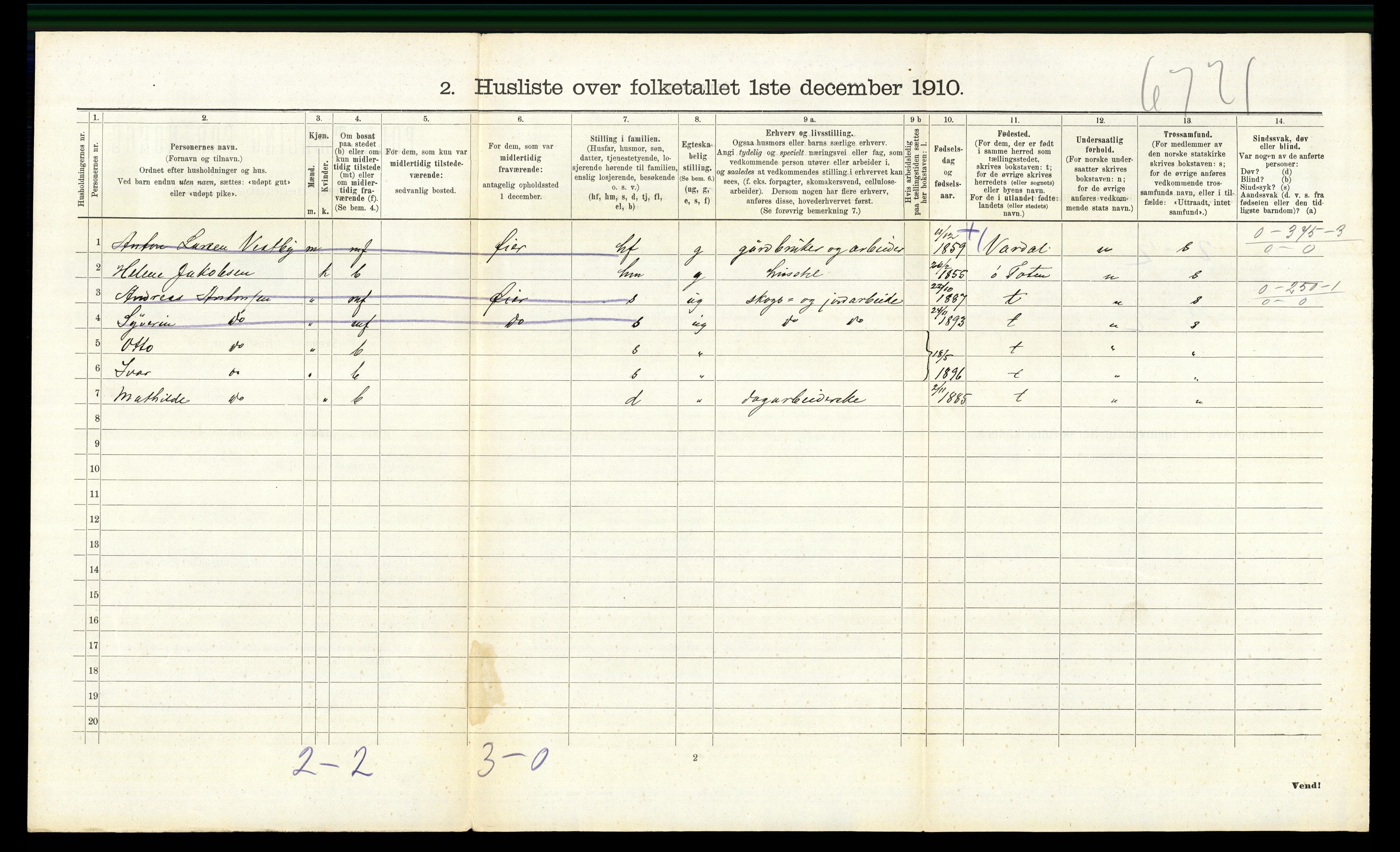 RA, 1910 census for Biri, 1910, p. 824