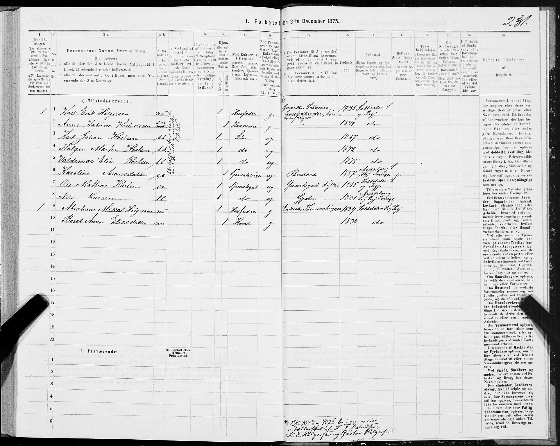 SAT, 1875 census for 1840P Saltdal, 1875, p. 2231