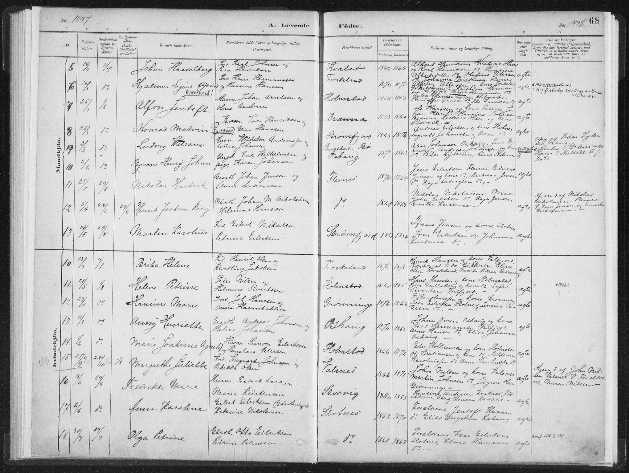 Ministerialprotokoller, klokkerbøker og fødselsregistre - Nordland, SAT/A-1459/890/L1286: Parish register (official) no. 890A01, 1882-1902, p. 68
