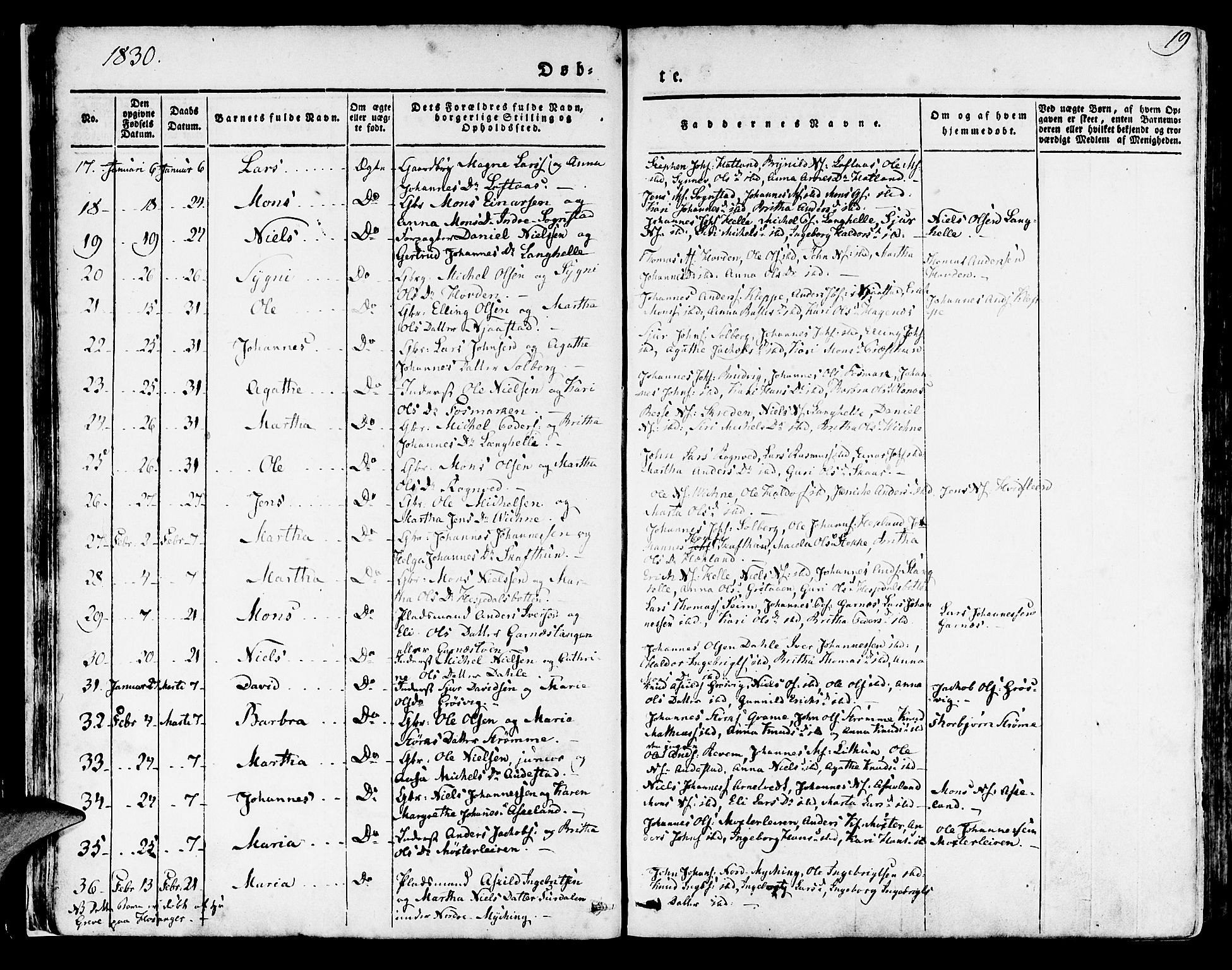 Haus sokneprestembete, AV/SAB-A-75601/H/Haa: Parish register (official) no. A 14, 1827-1838, p. 19