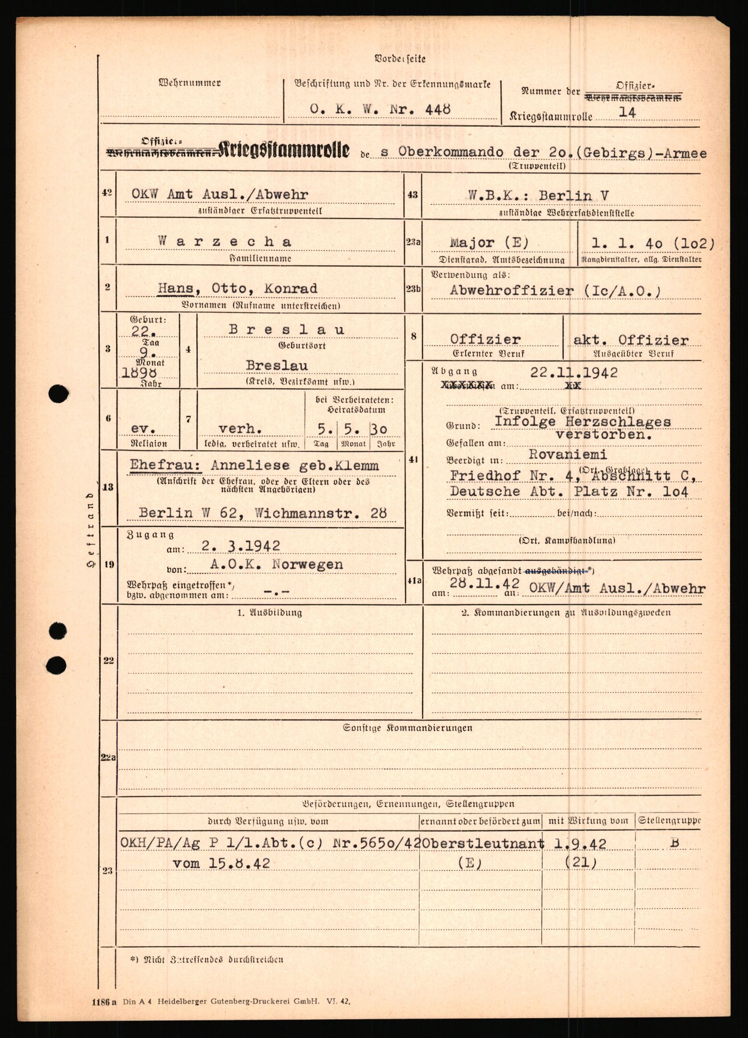 Forsvarets Overkommando. 2 kontor. Arkiv 11.4. Spredte tyske arkivsaker, AV/RA-RAFA-7031/D/Dar/Dara/L0019: Personalbøker og diverse, 1940-1945, p. 524
