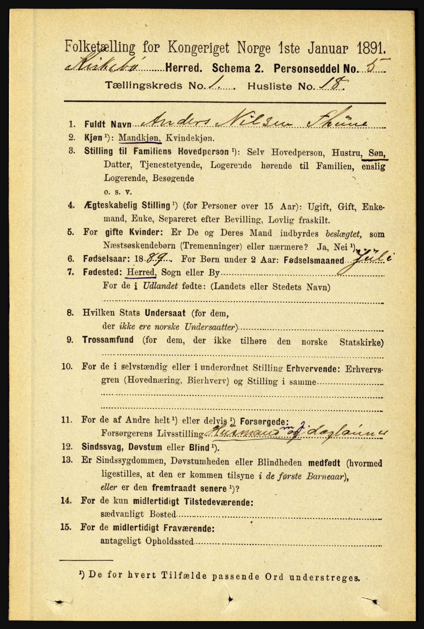 RA, 1891 census for 1416 Kyrkjebø, 1891, p. 175