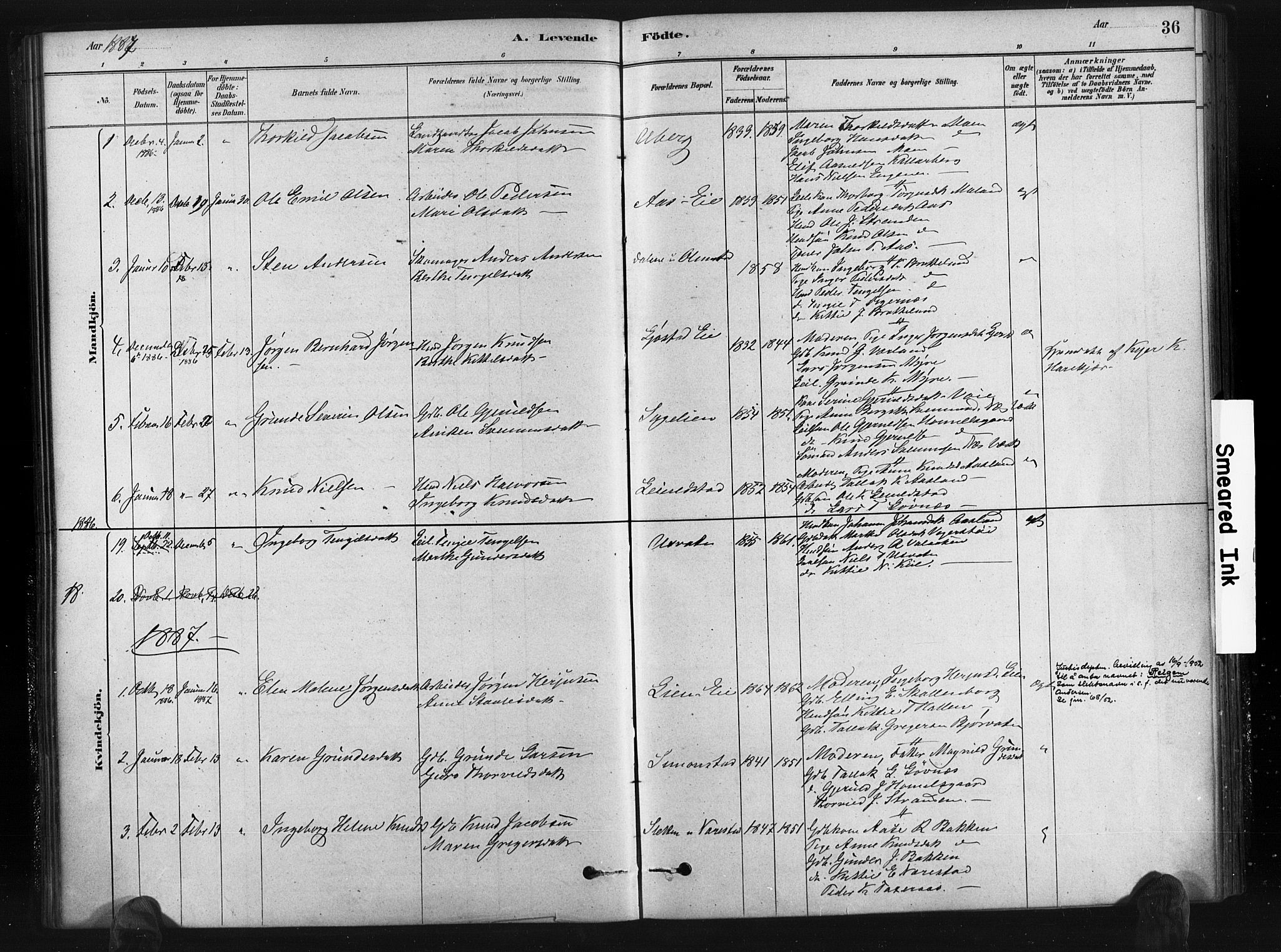 Gjerstad sokneprestkontor, AV/SAK-1111-0014/F/Fa/Fab/L0004: Parish register (official) no. A 4, 1879-1890, p. 36