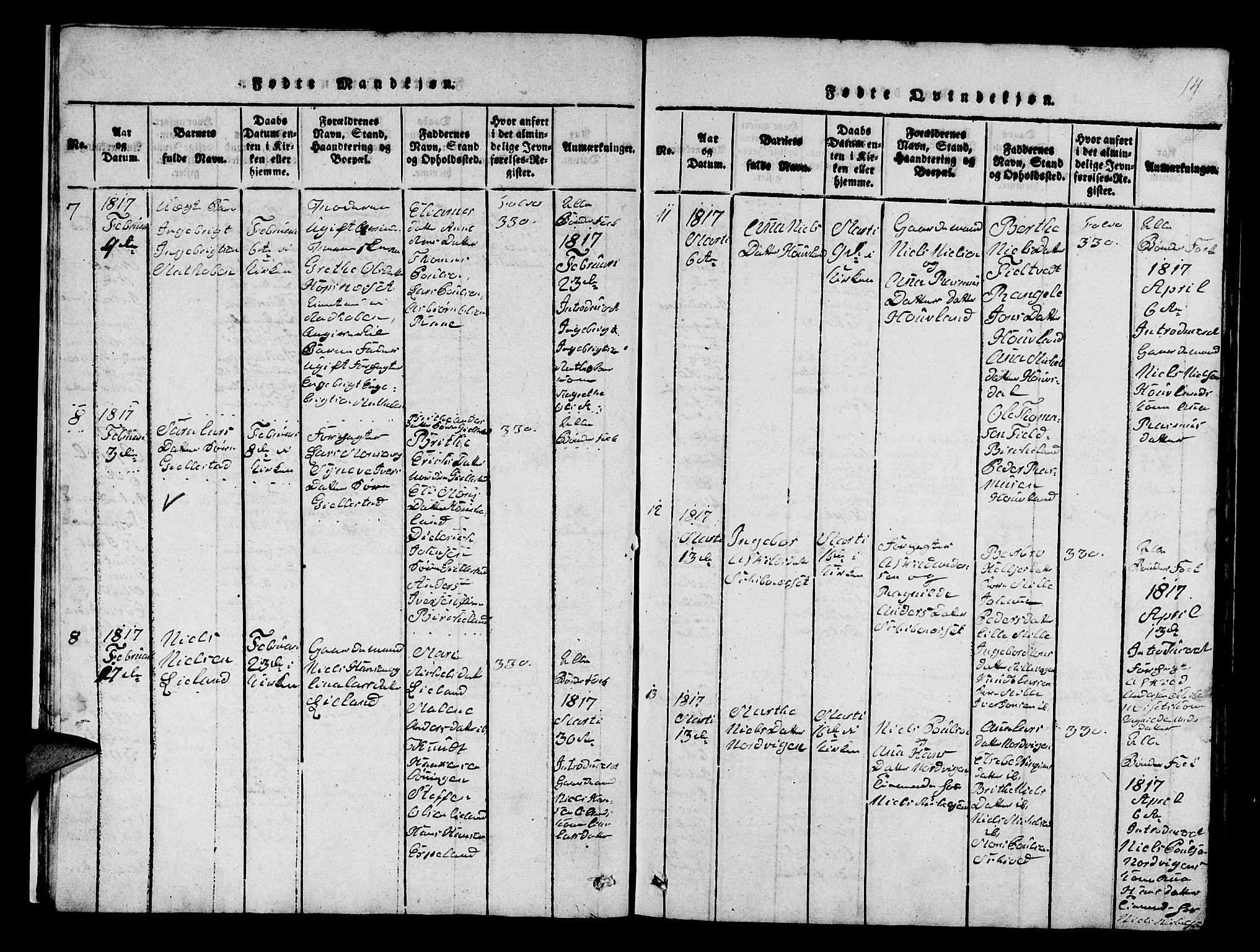 Fana Sokneprestembete, AV/SAB-A-75101/H/Hab/Haba/L0001: Parish register (copy) no. A 1, 1816-1836, p. 14