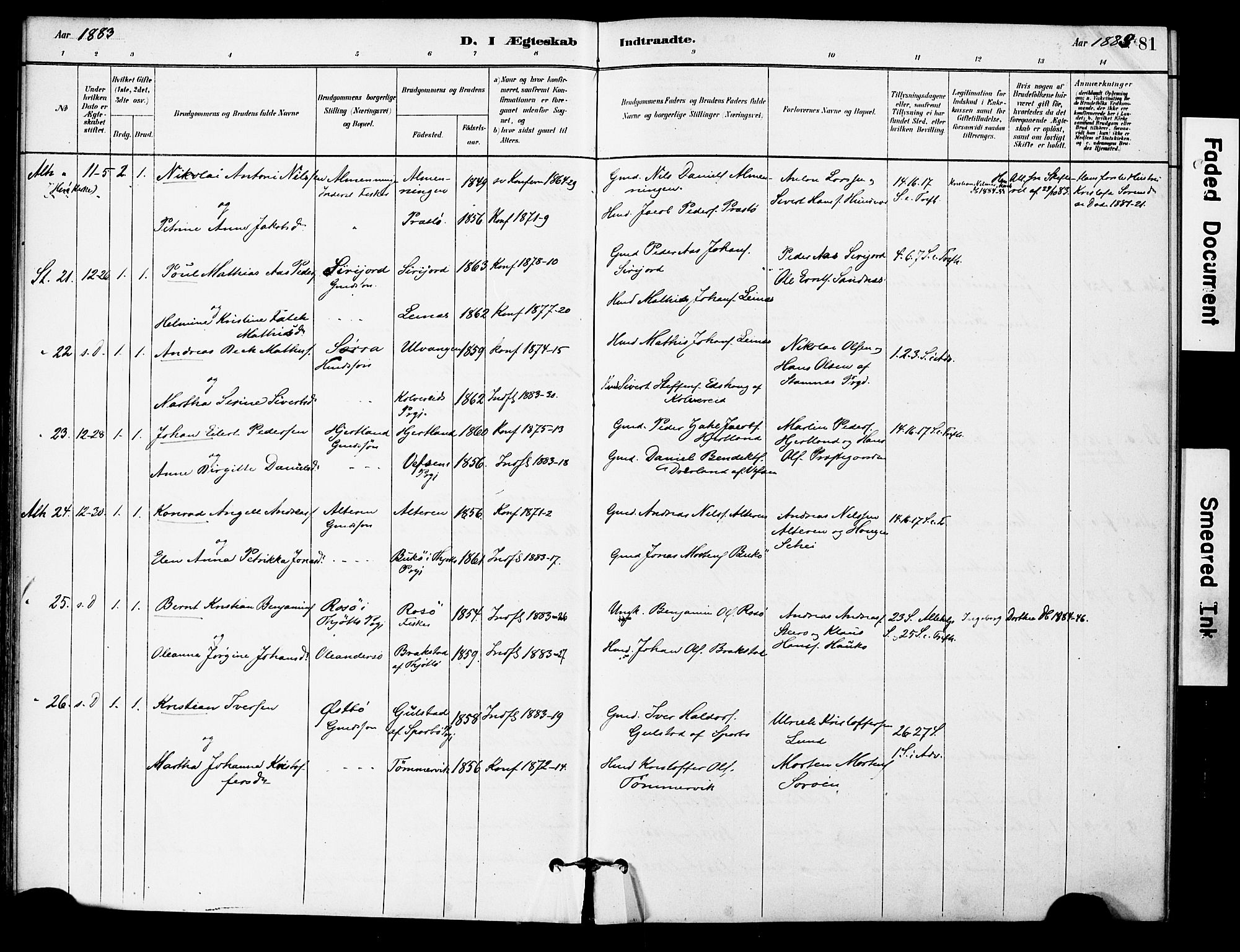 Ministerialprotokoller, klokkerbøker og fødselsregistre - Nordland, AV/SAT-A-1459/830/L0450: Parish register (official) no. 830A14, 1879-1896, p. 81