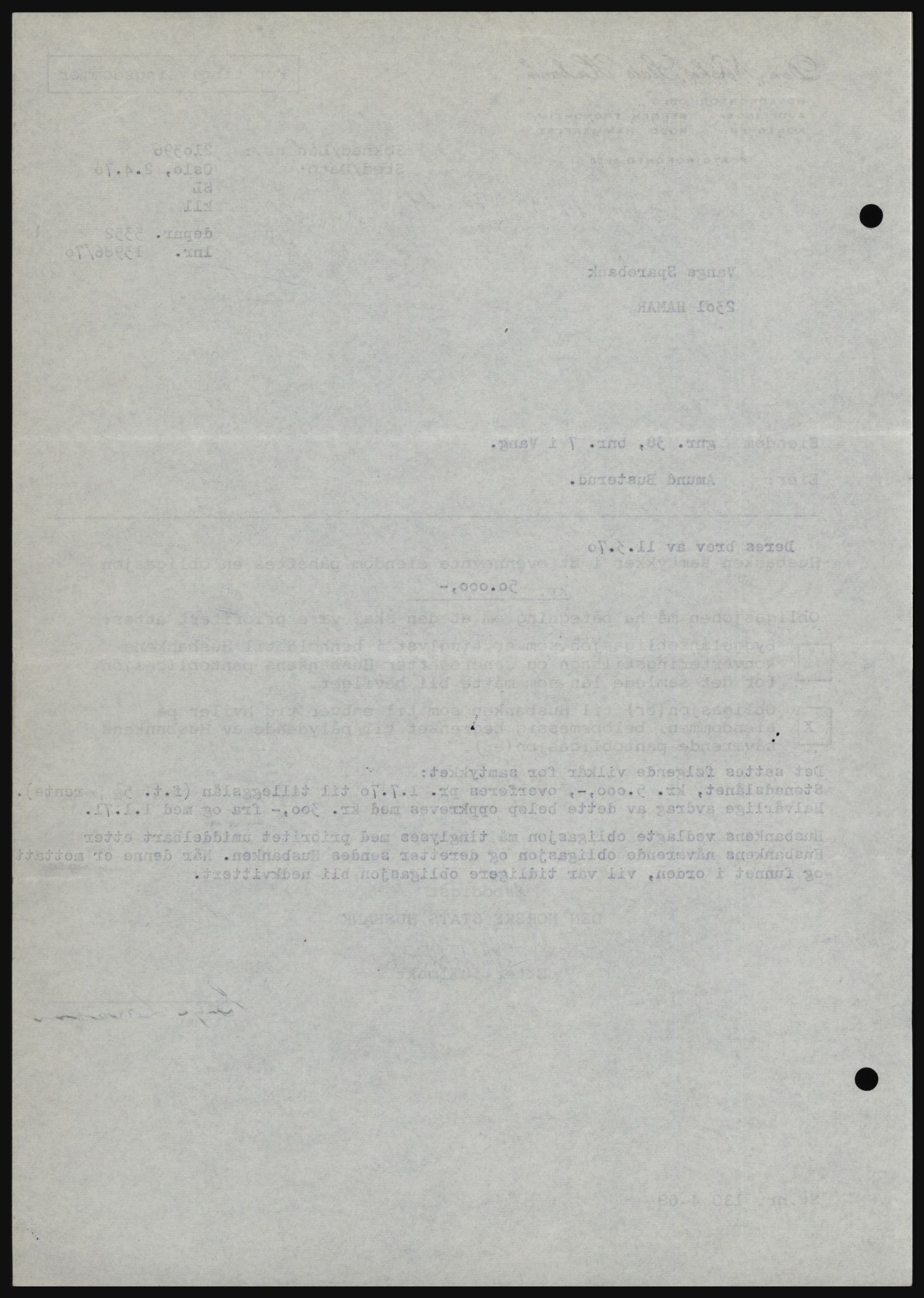 Nord-Hedmark sorenskriveri, SAH/TING-012/H/Hc/L0033: Mortgage book no. 33, 1970-1970, Diary no: : 1913/1970