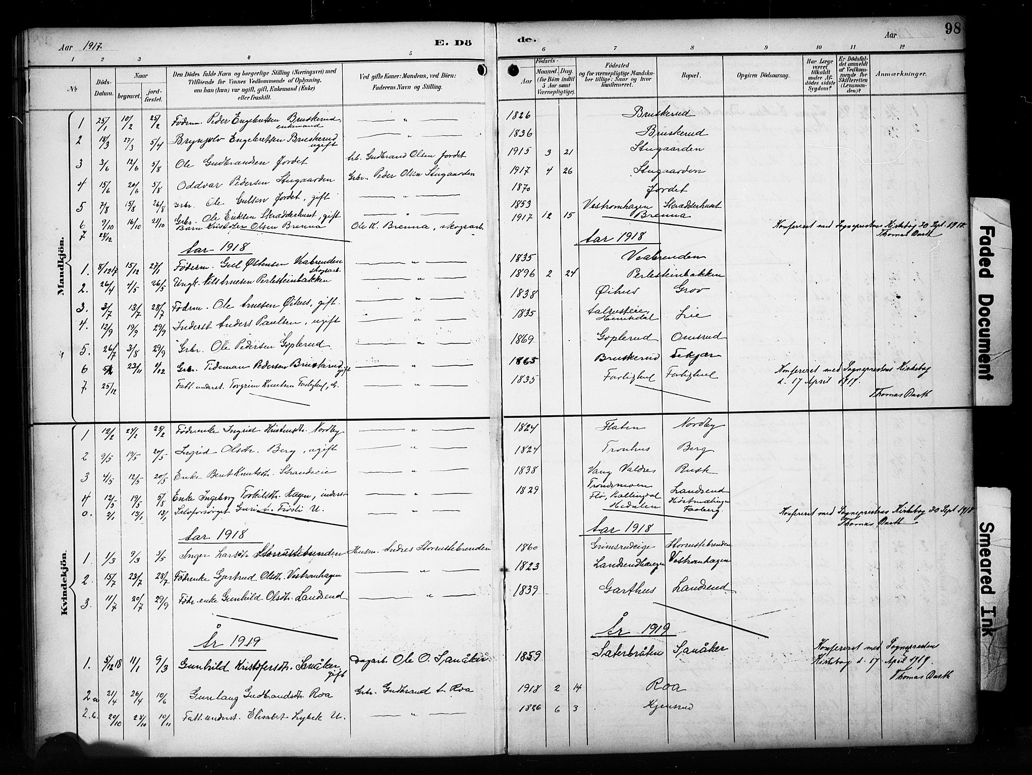 Sør-Aurdal prestekontor, SAH/PREST-128/H/Ha/Hab/L0017: Parish register (copy) no. 17, 1894-1923, p. 98