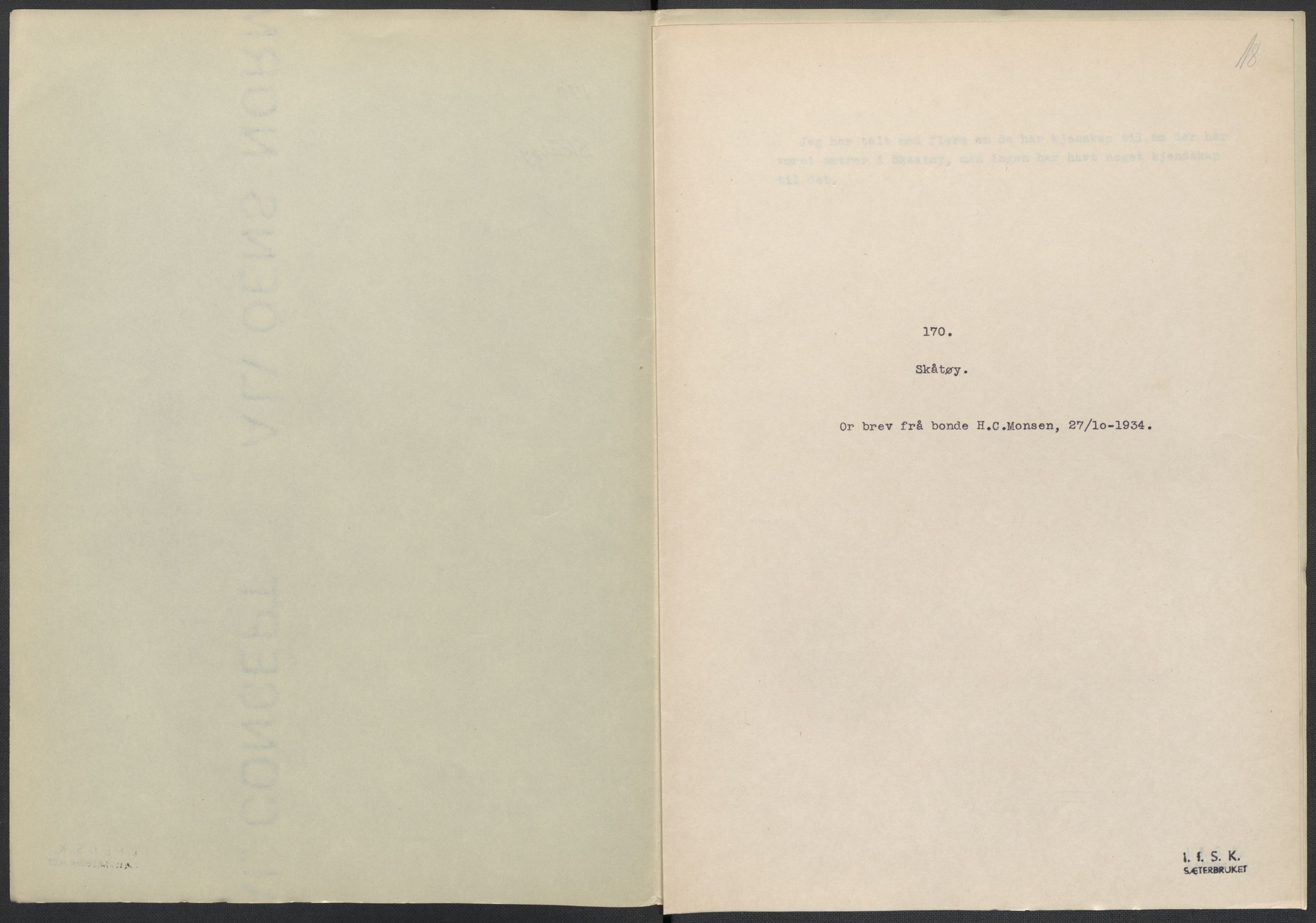 Instituttet for sammenlignende kulturforskning, AV/RA-PA-0424/F/Fc/L0007/0001: Eske B7: / Telemark (perm XVI), 1934-1936, p. 18