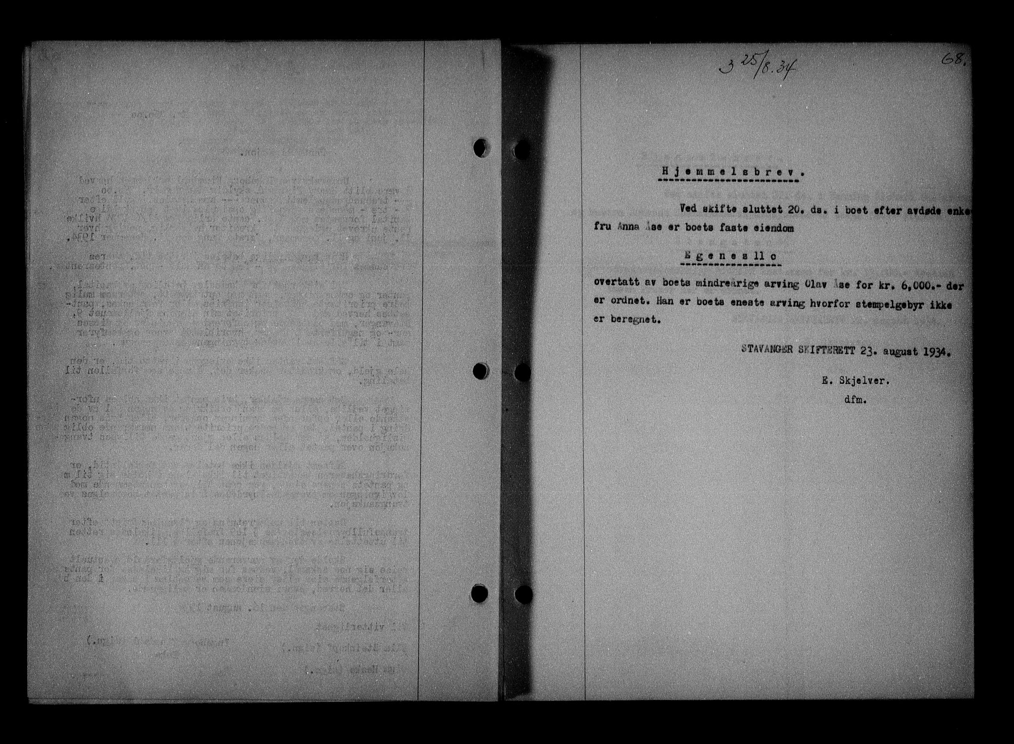 Stavanger byrett, AV/SAST-A-100455/001/4/41/410BB/L0007: Mortgage book no. 57, 1934-1934, Deed date: 25.08.1934