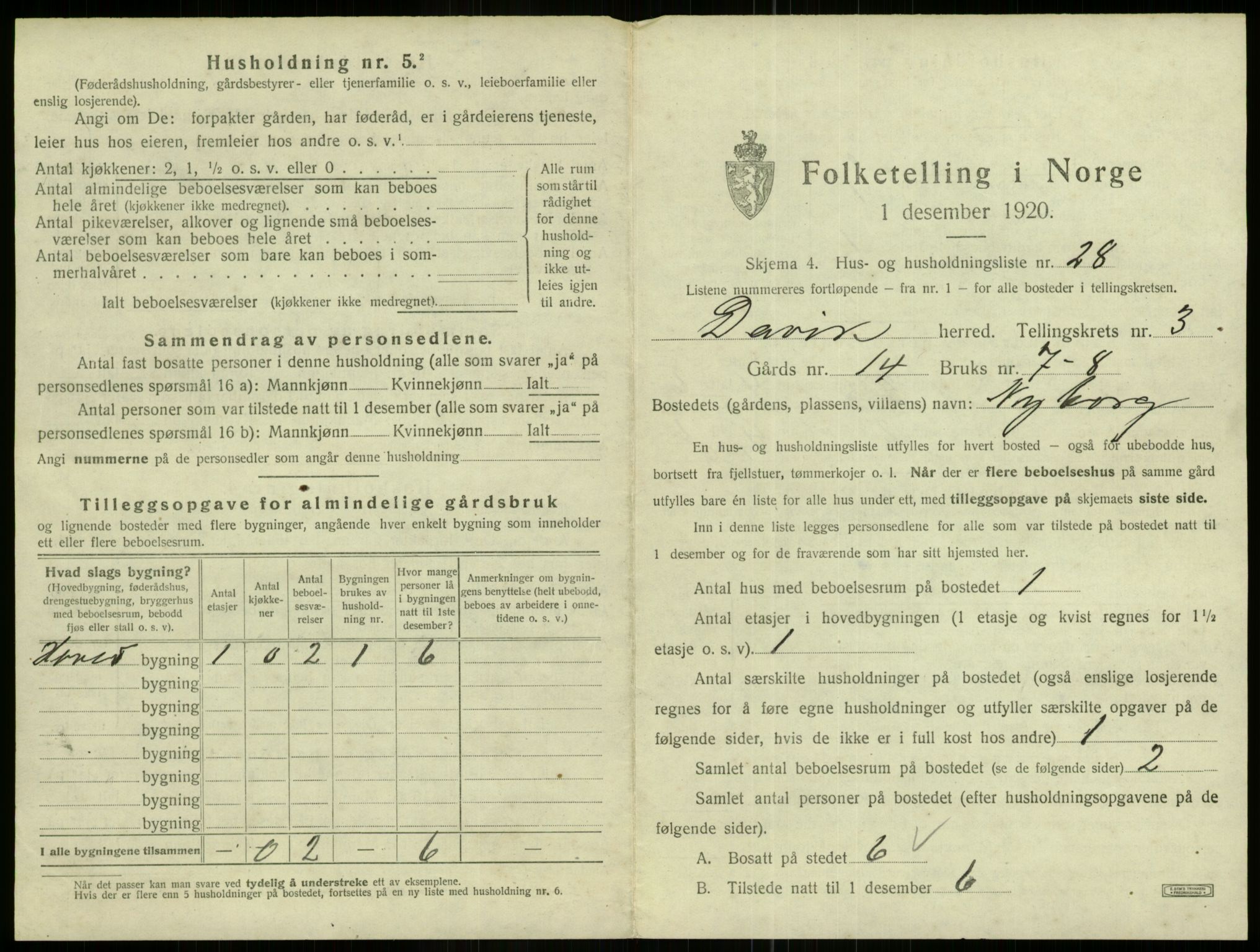 SAB, 1920 census for Davik, 1920, p. 196