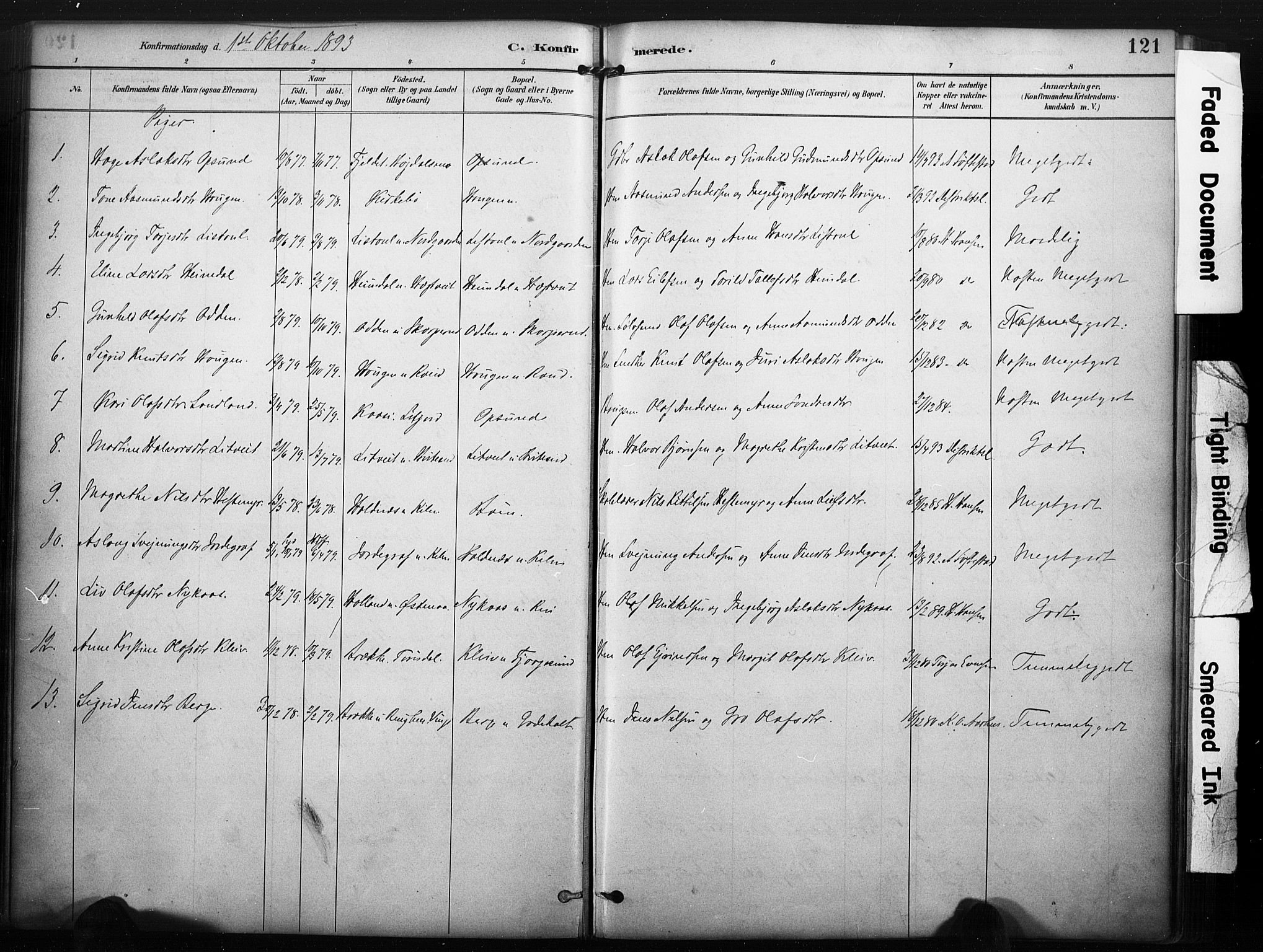 Kviteseid kirkebøker, SAKO/A-276/F/Fa/L0008: Parish register (official) no. I 8, 1882-1903, p. 121