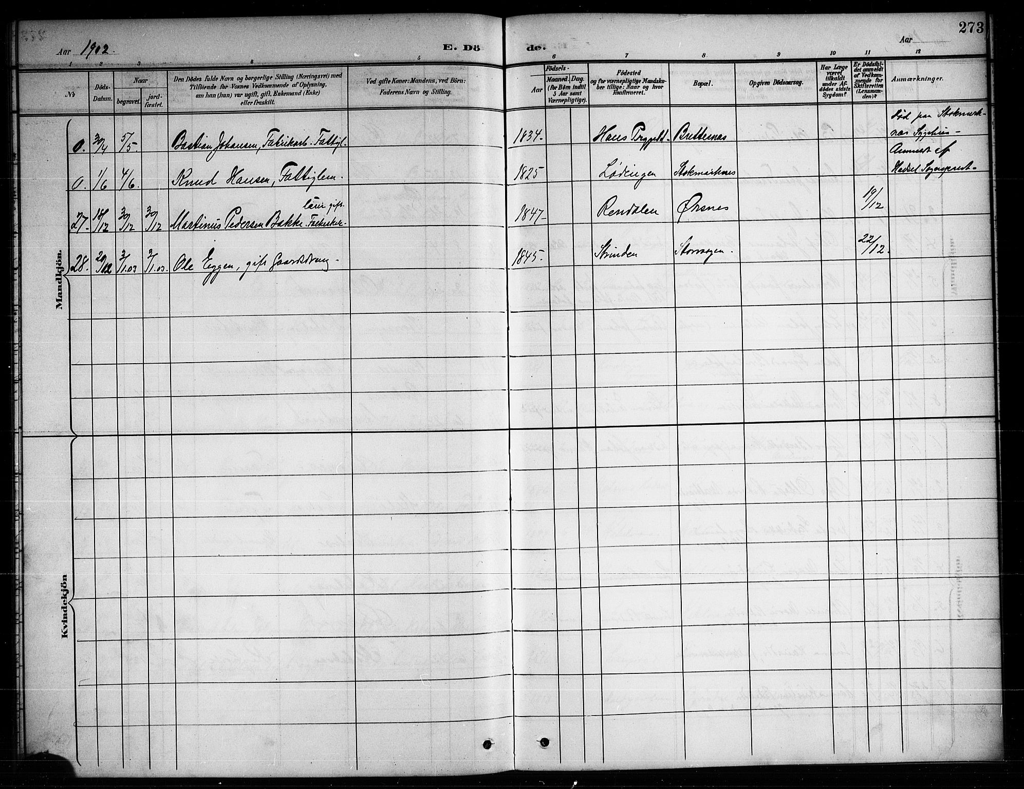 Ministerialprotokoller, klokkerbøker og fødselsregistre - Nordland, AV/SAT-A-1459/874/L1078: Parish register (copy) no. 874C07, 1900-1907, p. 273