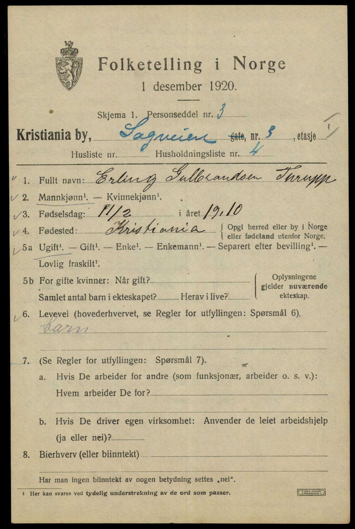 SAO, 1920 census for Kristiania, 1920, p. 476909