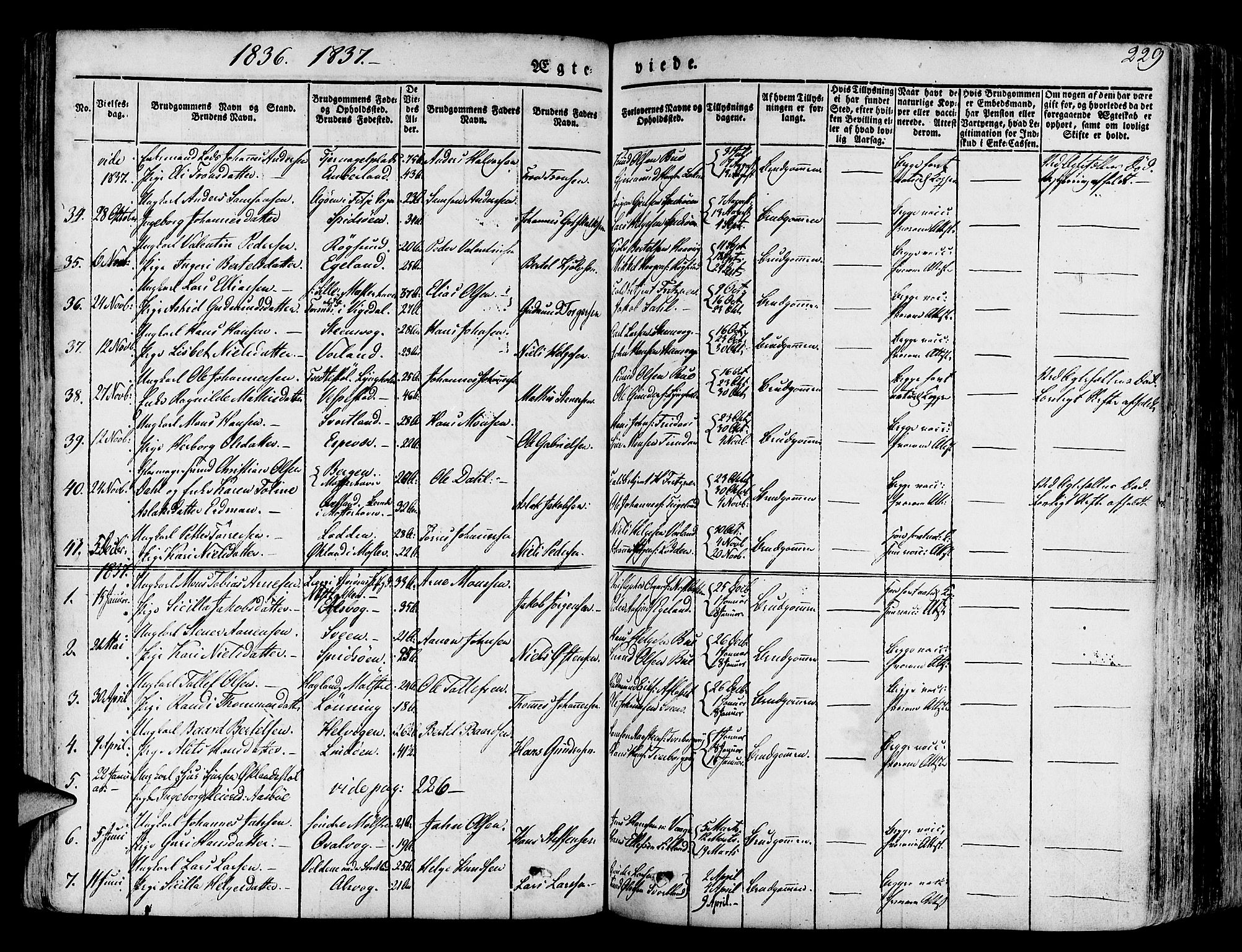 Finnås sokneprestembete, AV/SAB-A-99925/H/Ha/Haa/Haaa/L0006: Parish register (official) no. A 6, 1836-1850, p. 229