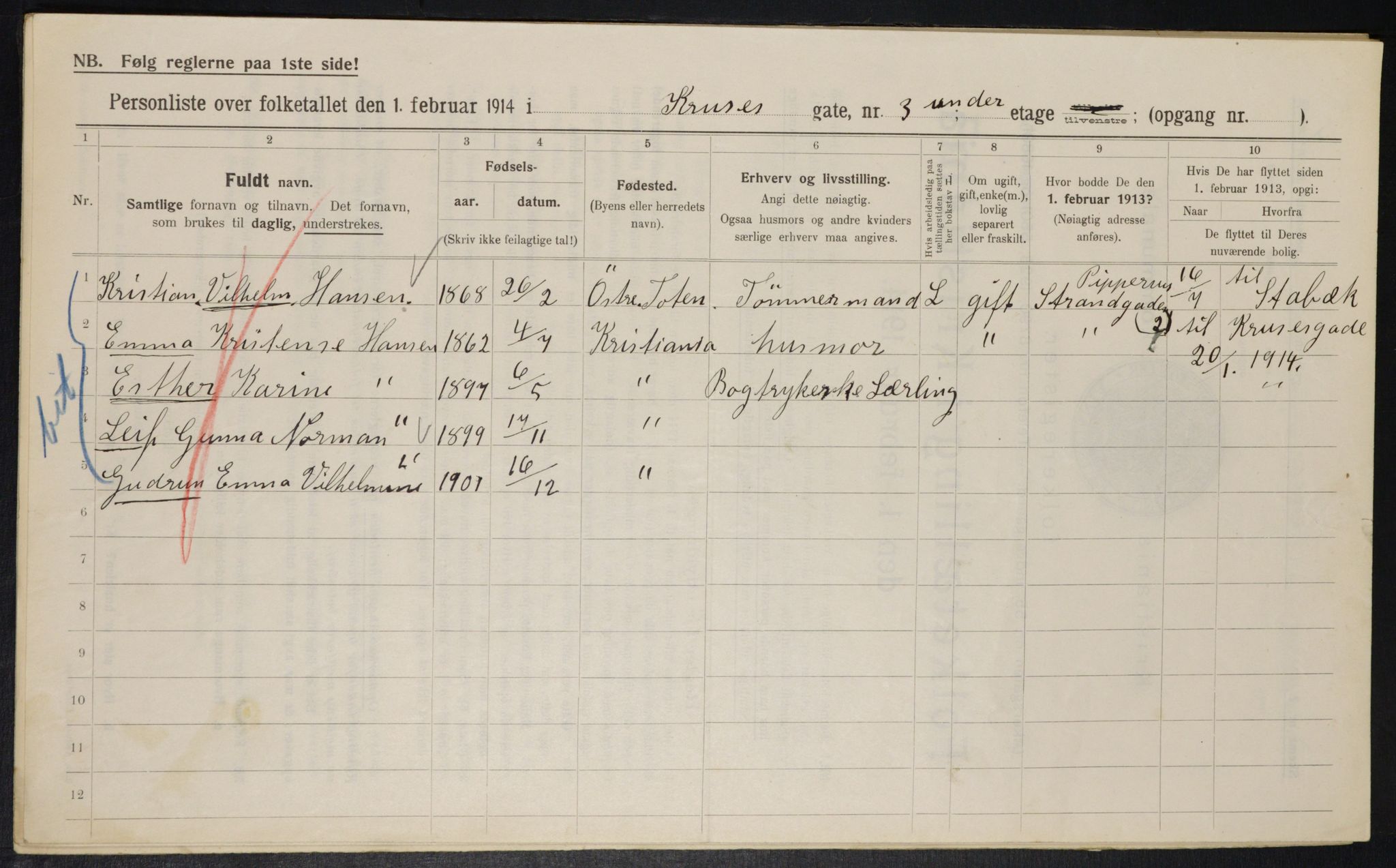 OBA, Municipal Census 1914 for Kristiania, 1914, p. 54862