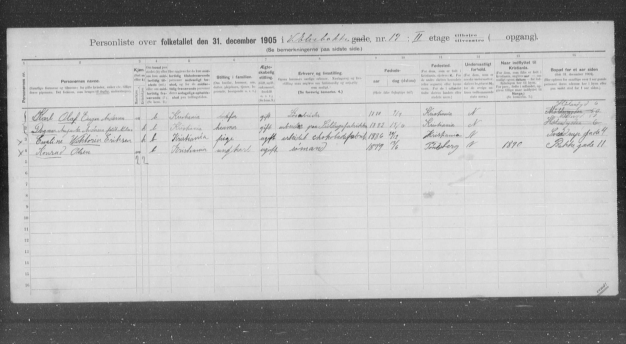 OBA, Municipal Census 1905 for Kristiania, 1905, p. 64449