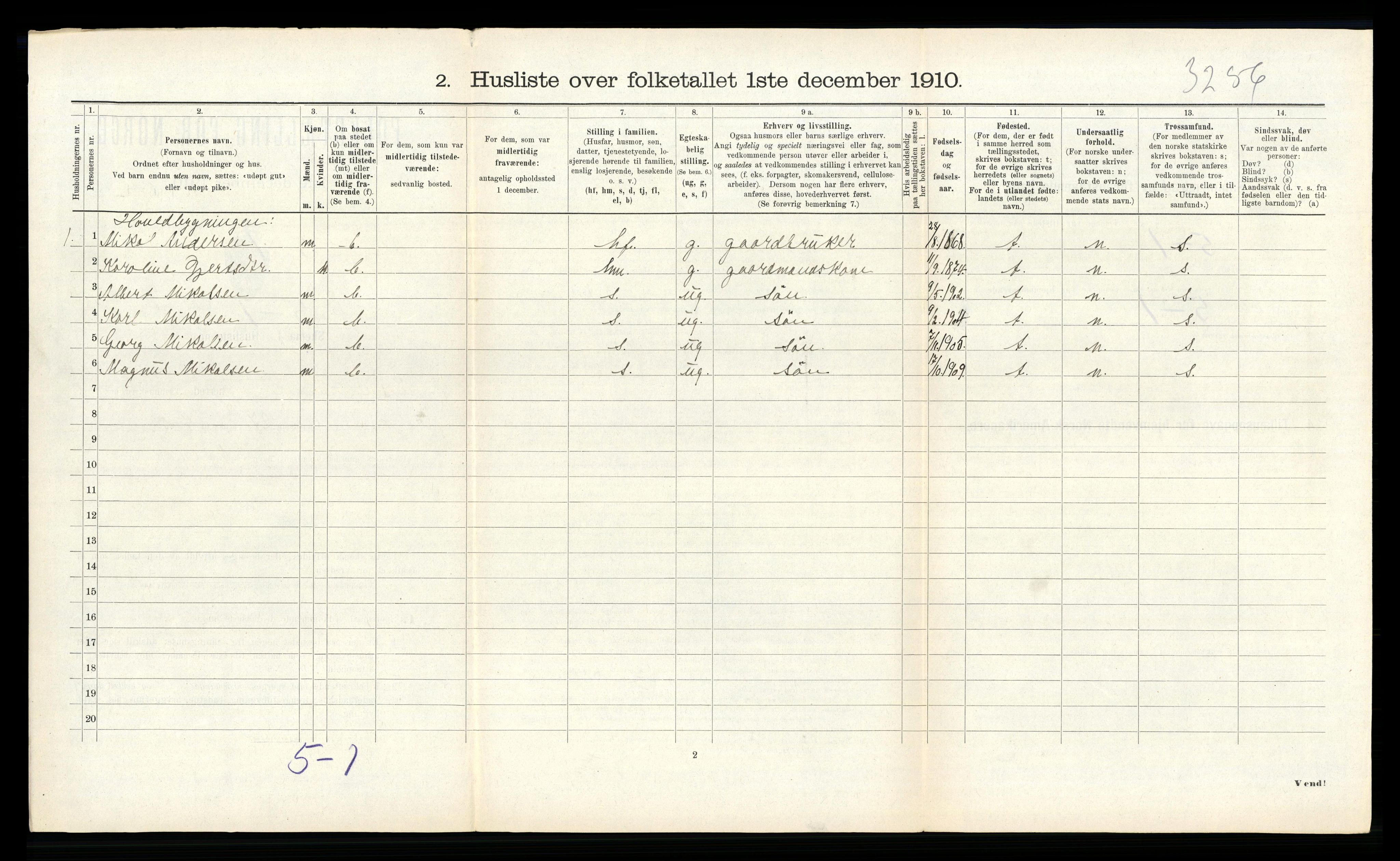 RA, 1910 census for Indre Holmedal, 1910, p. 287