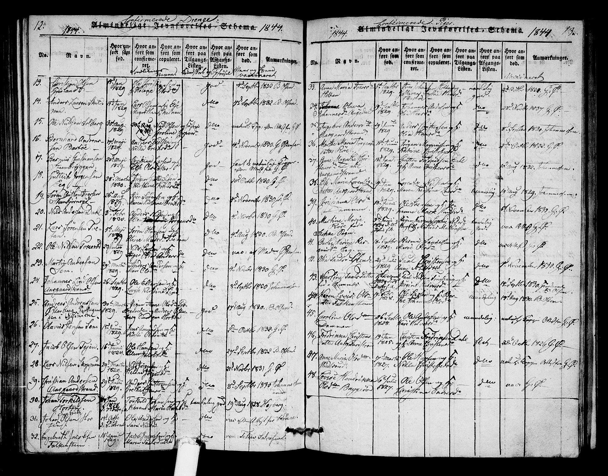 Borre kirkebøker, SAKO/A-338/F/Fa/L0004: Parish register (official) no. I 4, 1815-1845, p. 12-13