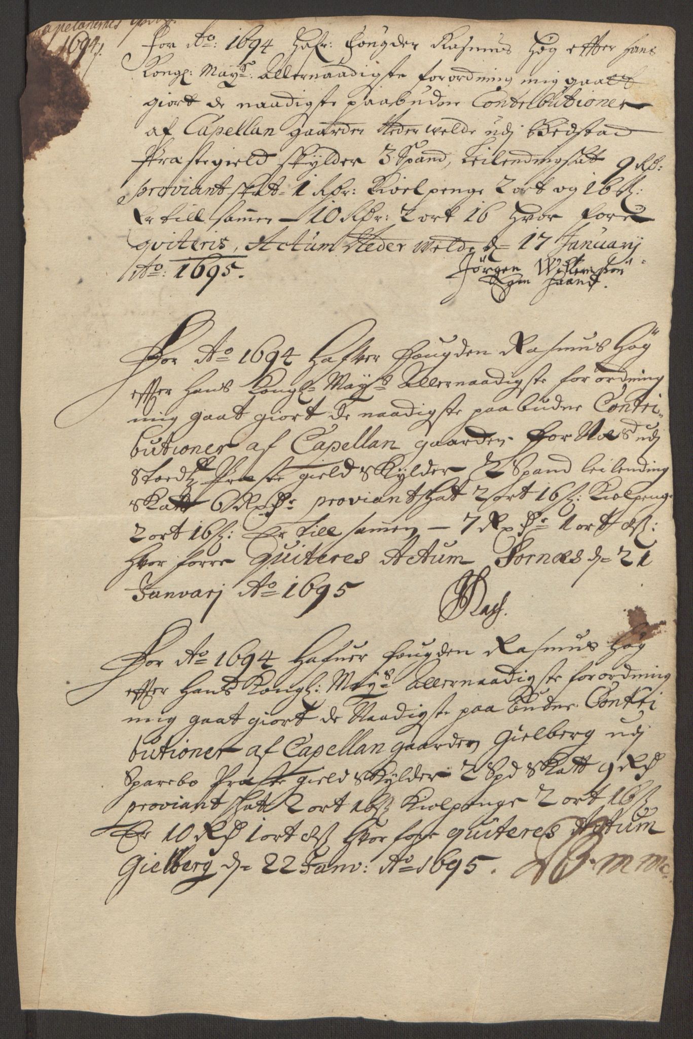 Rentekammeret inntil 1814, Reviderte regnskaper, Fogderegnskap, AV/RA-EA-4092/R63/L4308: Fogderegnskap Inderøy, 1692-1694, p. 613