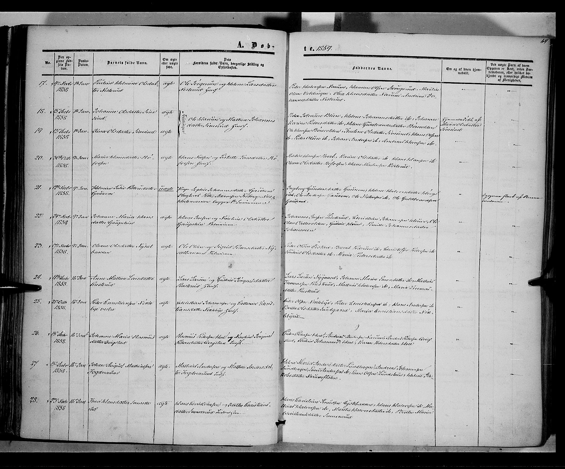 Vestre Toten prestekontor, AV/SAH-PREST-108/H/Ha/Haa/L0006: Parish register (official) no. 6, 1856-1861, p. 64