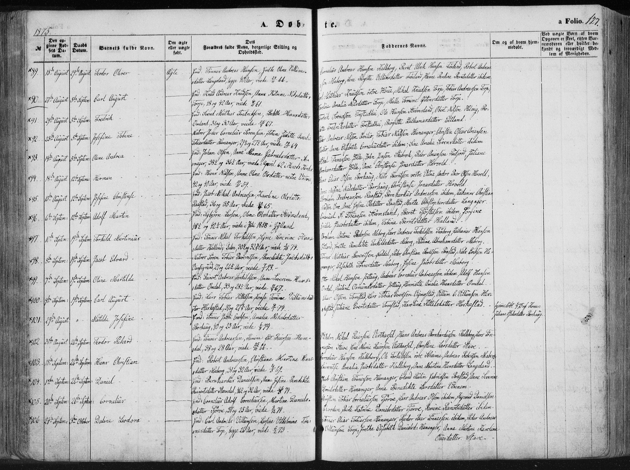 Lista sokneprestkontor, AV/SAK-1111-0027/F/Fa/L0011: Parish register (official) no. A 11, 1861-1878, p. 127