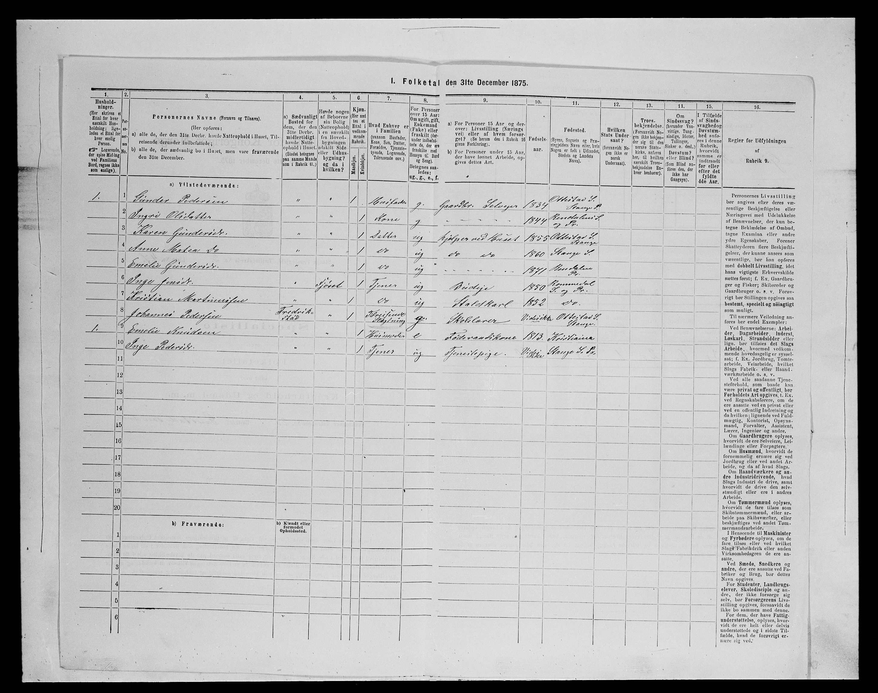 SAH, 1875 census for 0417P Stange, 1875, p. 375