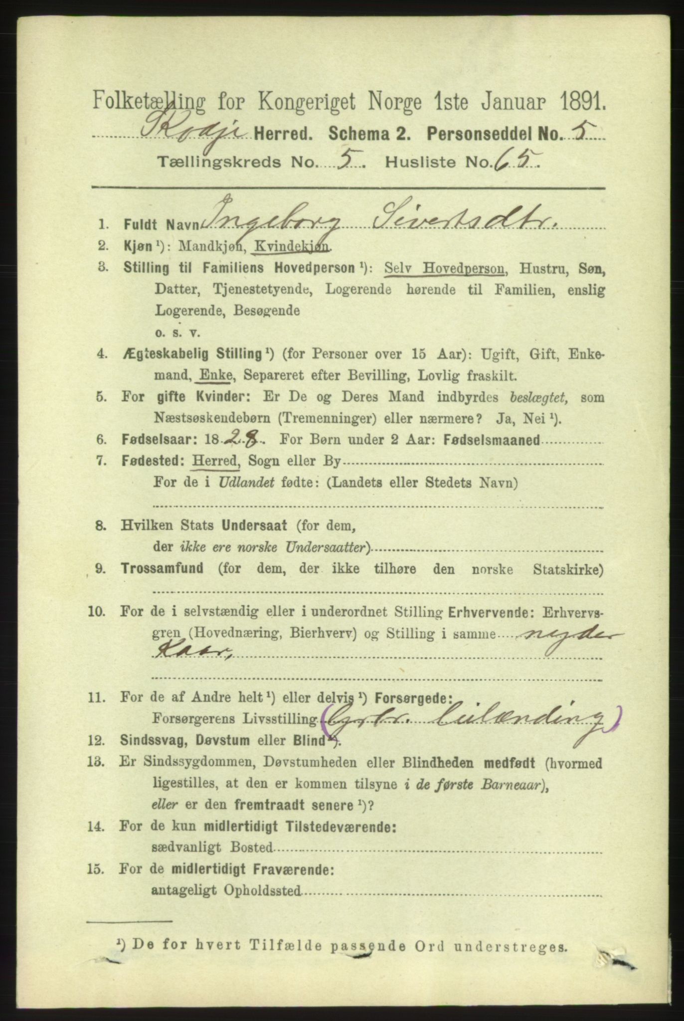 RA, 1891 census for 1529 Skodje, 1891, p. 1223