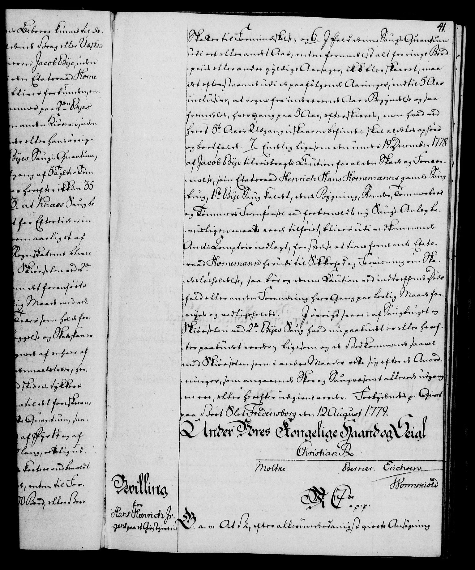 Rentekammeret, Kammerkanselliet, AV/RA-EA-3111/G/Gg/Gga/L0011: Norsk ekspedisjonsprotokoll med register (merket RK 53.11), 1779-1781, p. 41